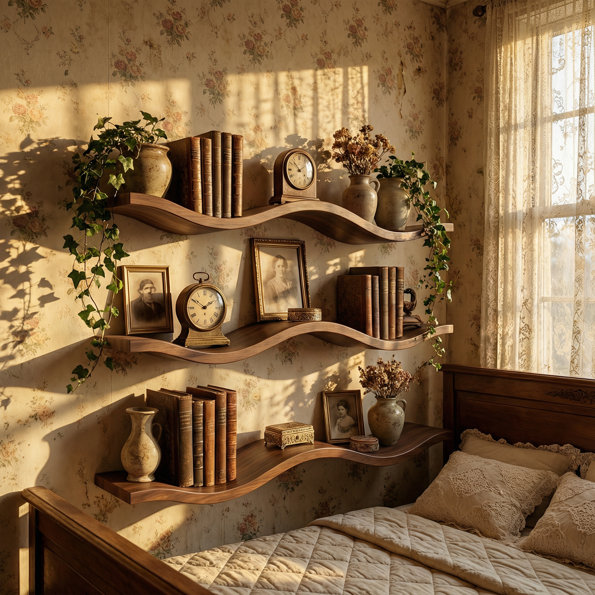 Modern Organic Wave Floating Shelves Wood Artistic Wall Display SINLKIFL483