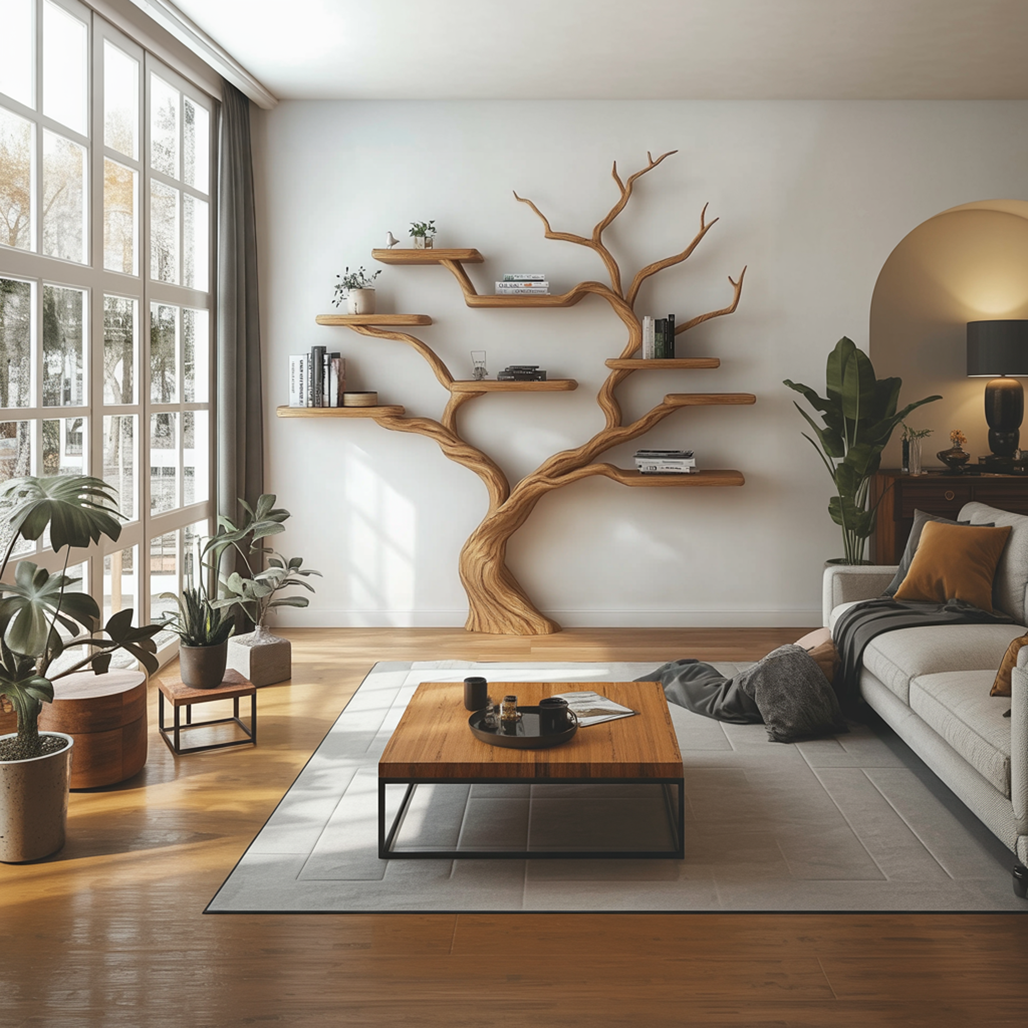 Rustic Tree Bookcase Living Room Interior Balanced Display SINLKITB619