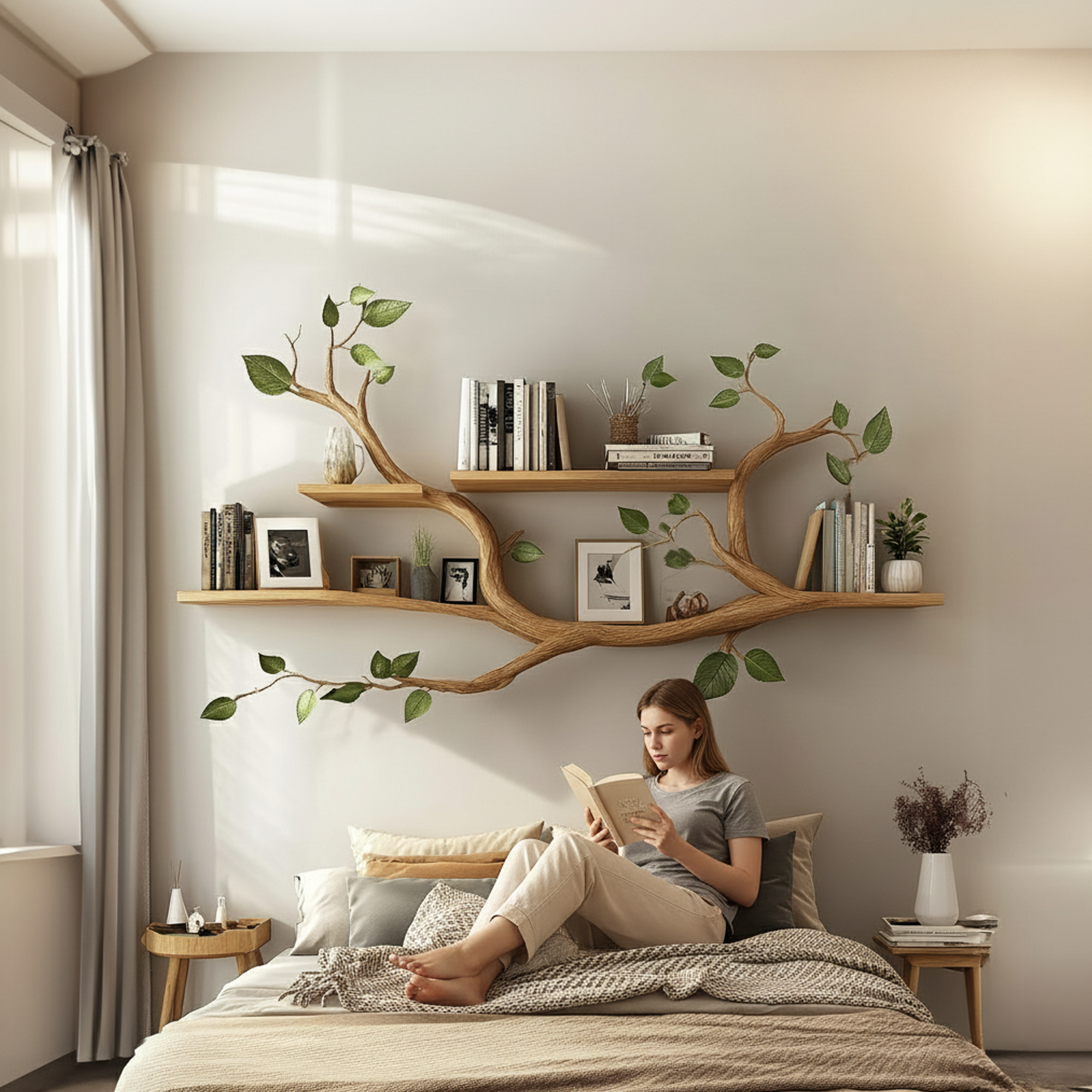 Minimalist Tree Branch Shelf Solid Wood Floating Wall Decor SINLKITBS060