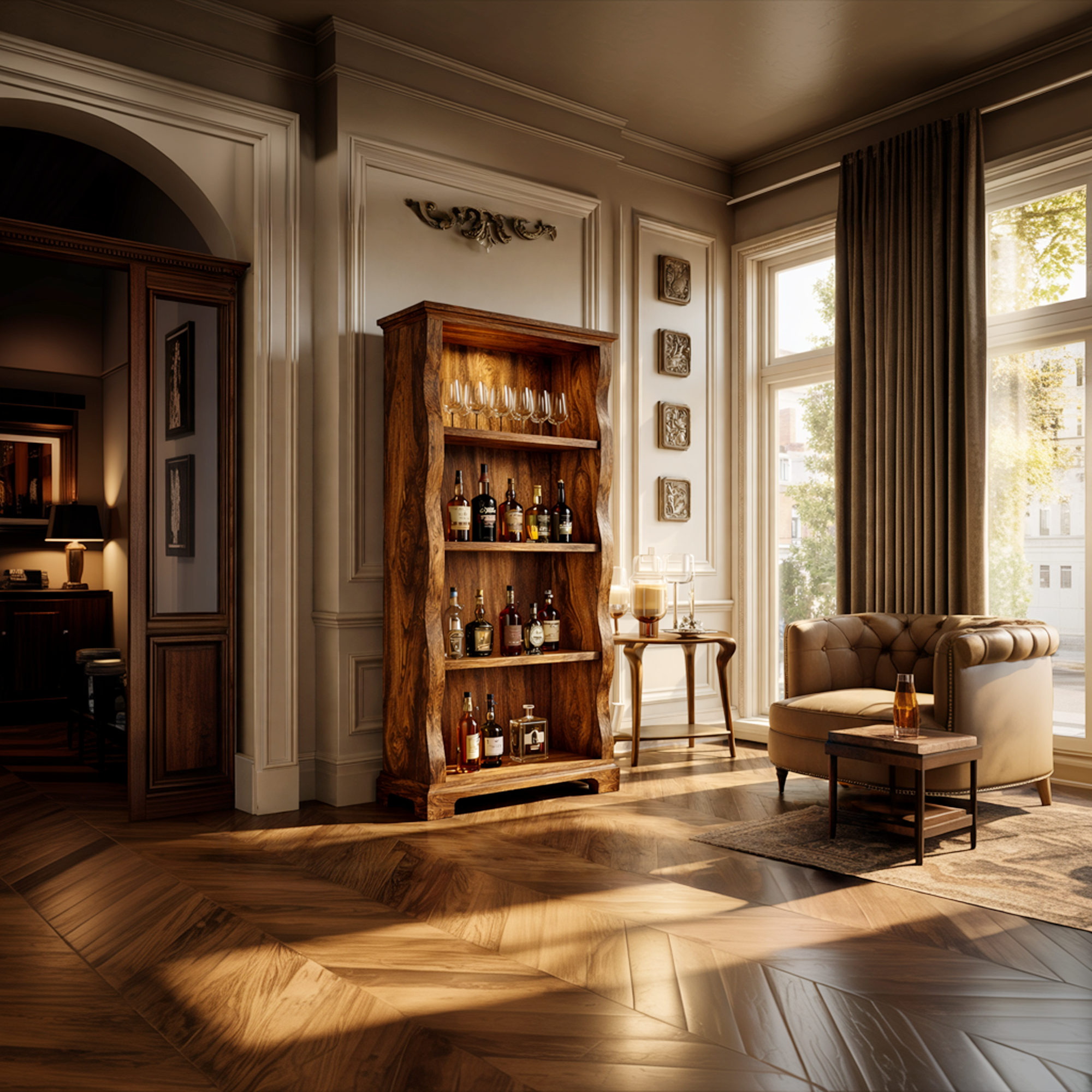 Mid Century Solid Wood Wine Cabinet Home Bar SINLKISC451