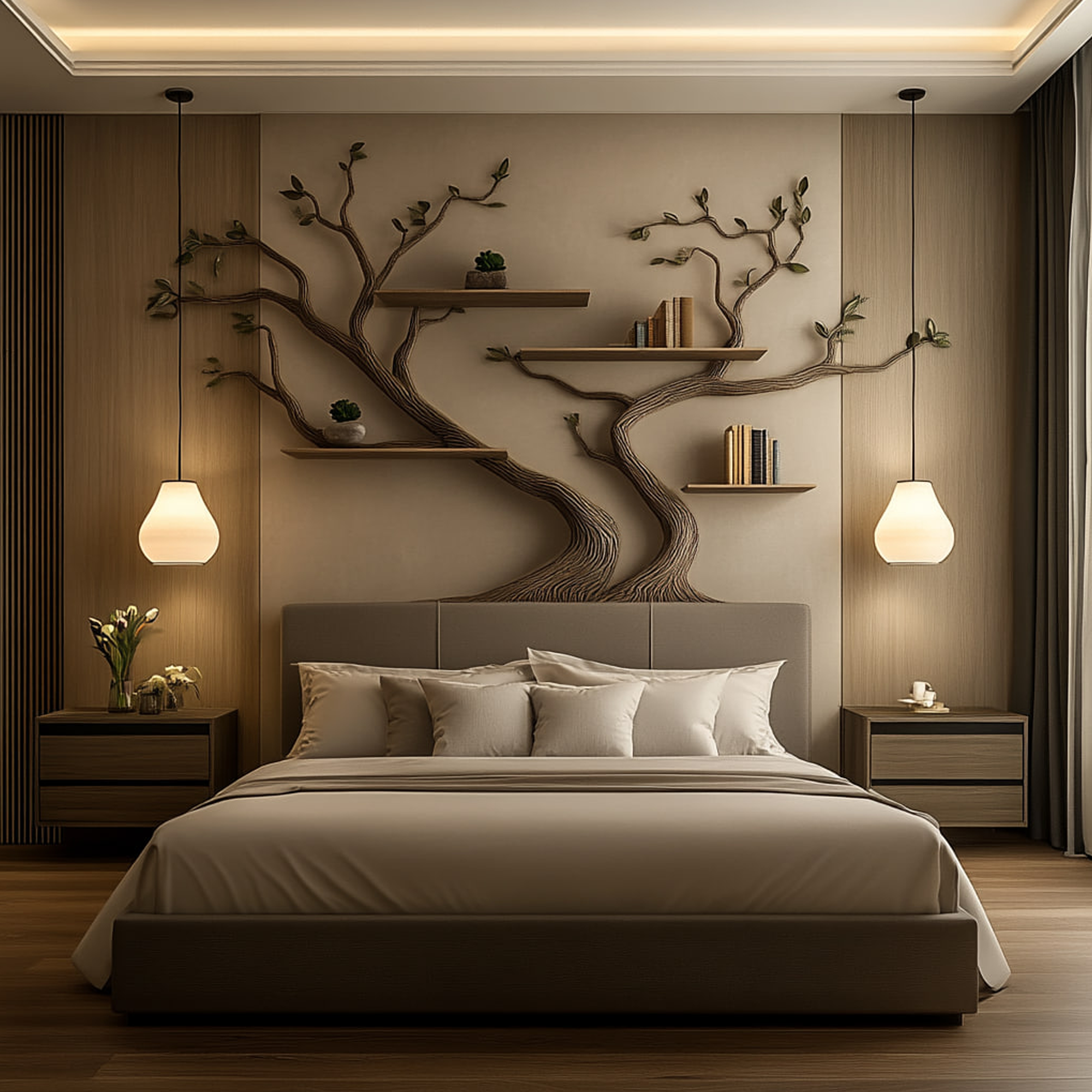 Mid Century Tree Wall Bookshelf Modern Cozy Bedroom SINLKITBS090
