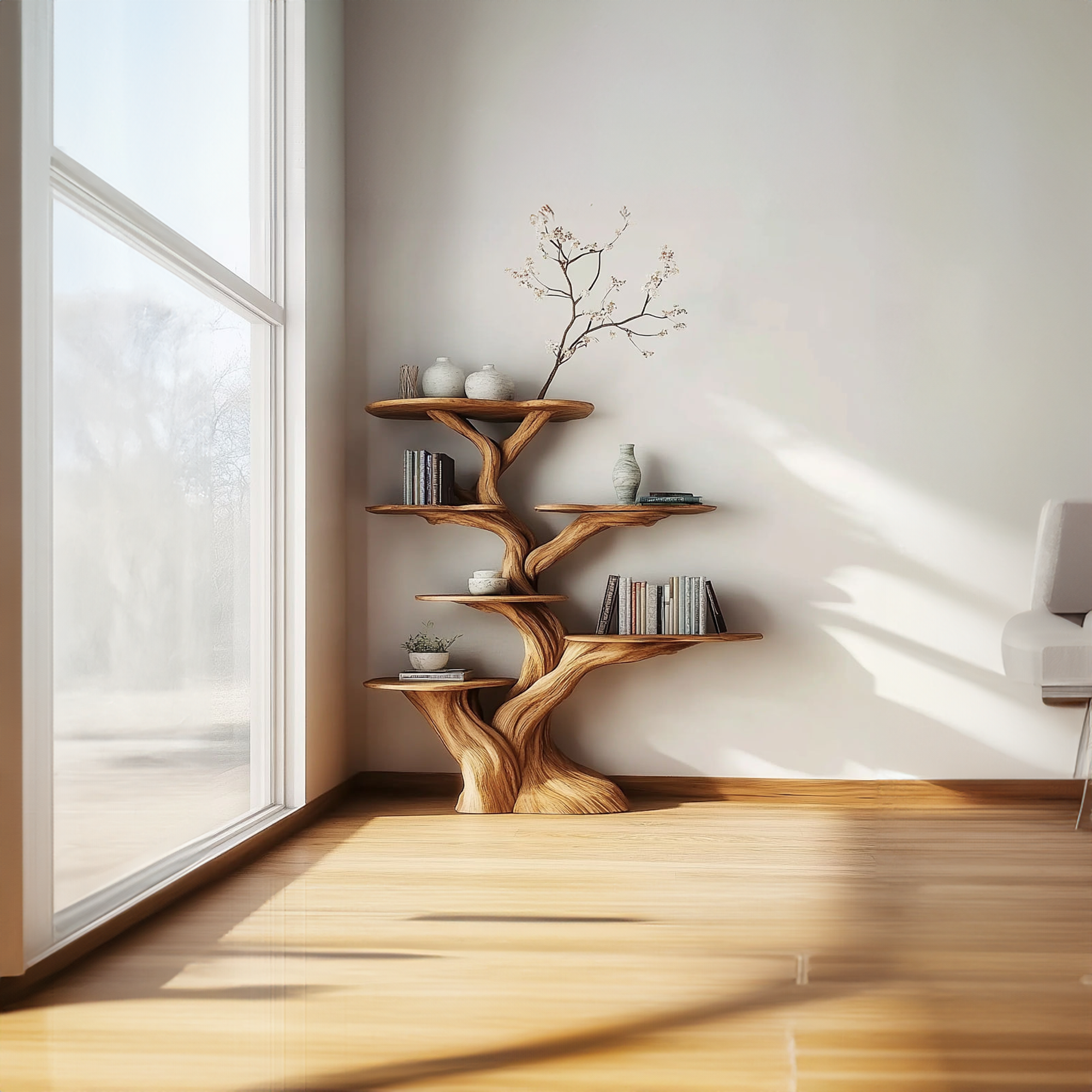 Rustic Unique Tree Bookshelf Bedroom Reading Nook SINLKITB473