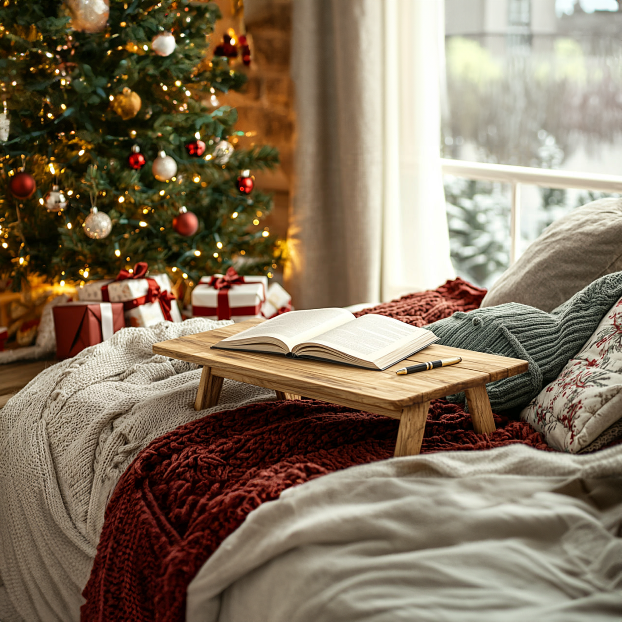 Rustic Bed Table Christmas Holiday Natural Home Decor SINLKIDK064