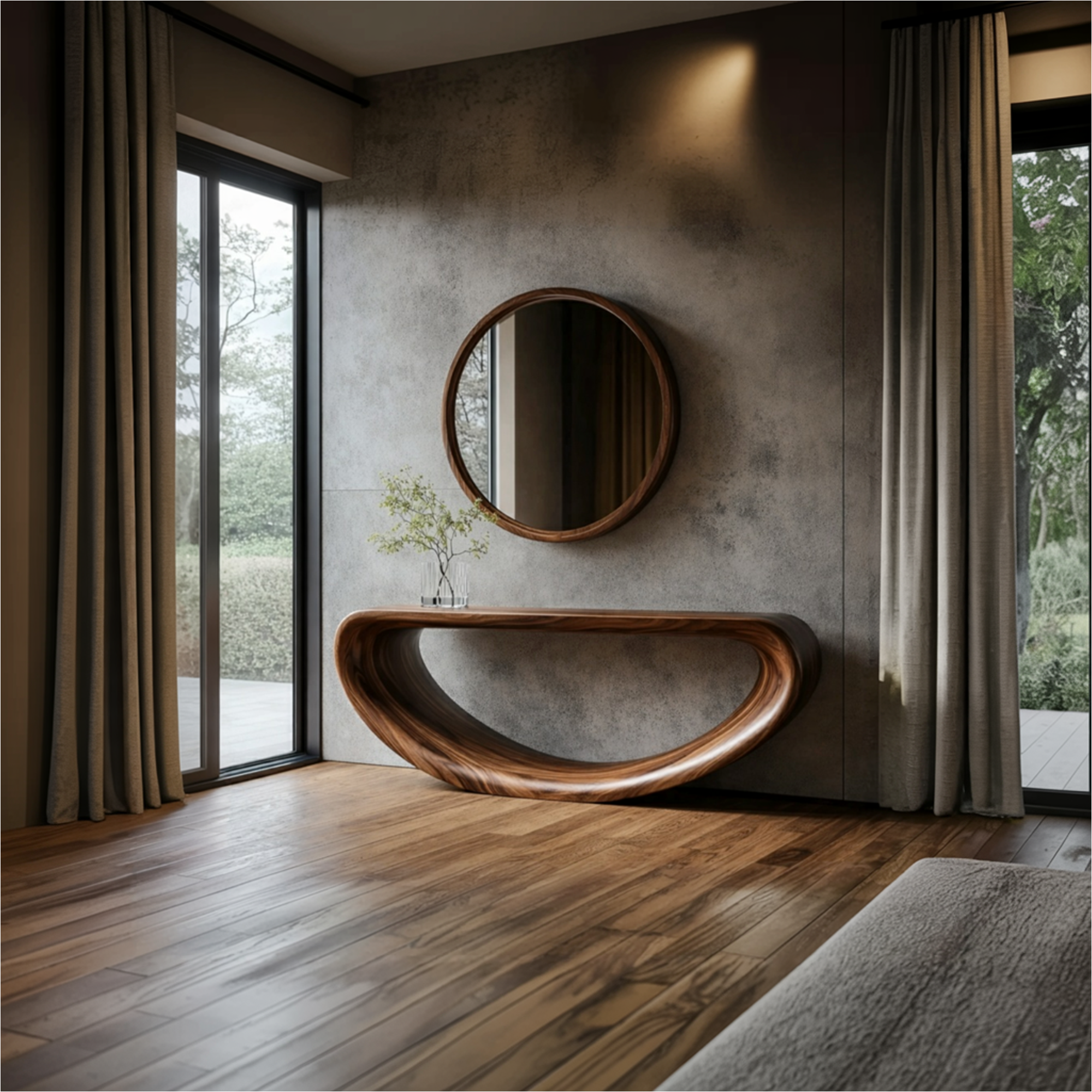 Rustic Handcrafted Curved Wooden Console Solid Wood Living Room Interior Feature Accent SINLKICS446