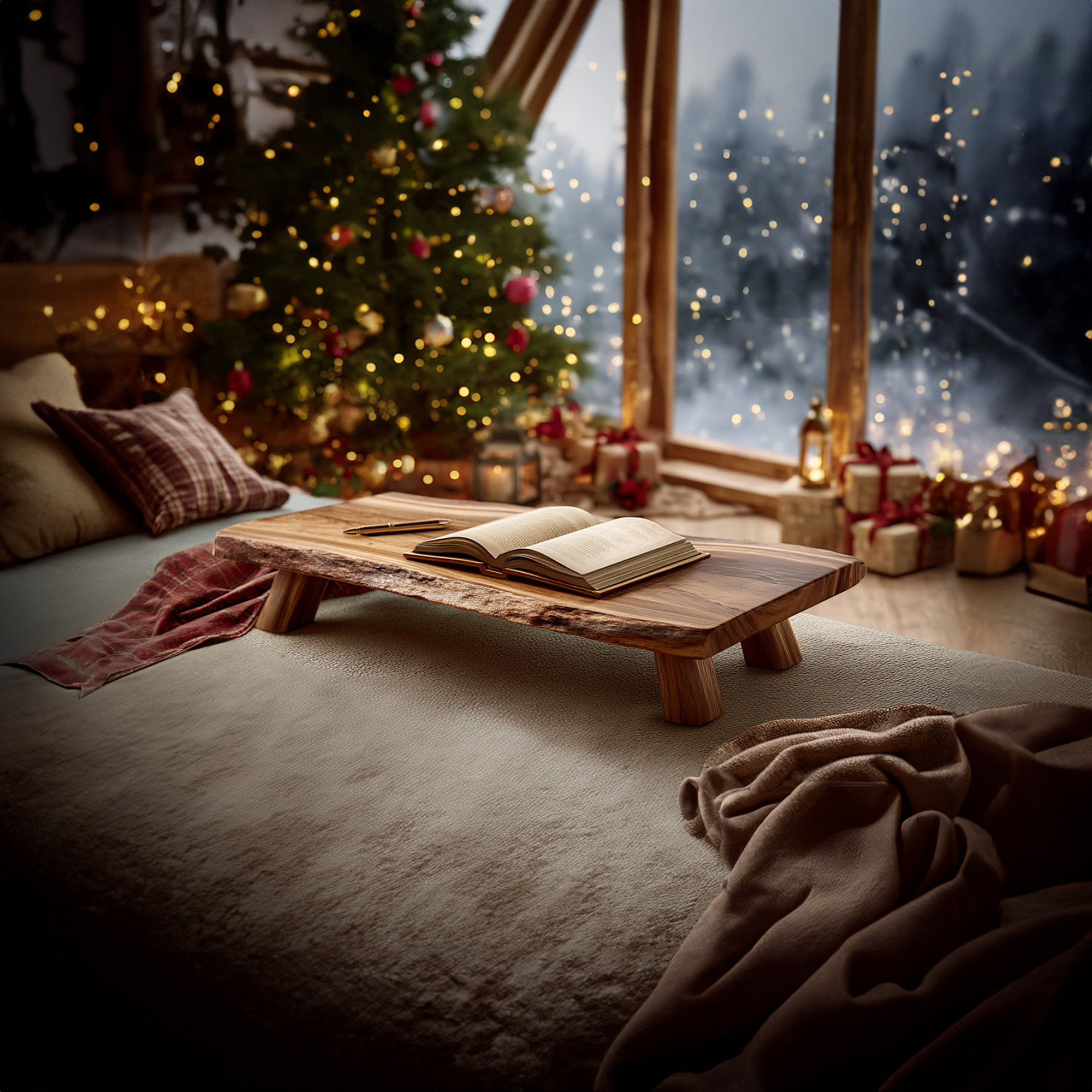 Rustic Live Edge Table Christmas Cozy Bedroom Arrangement SINLKIDK065