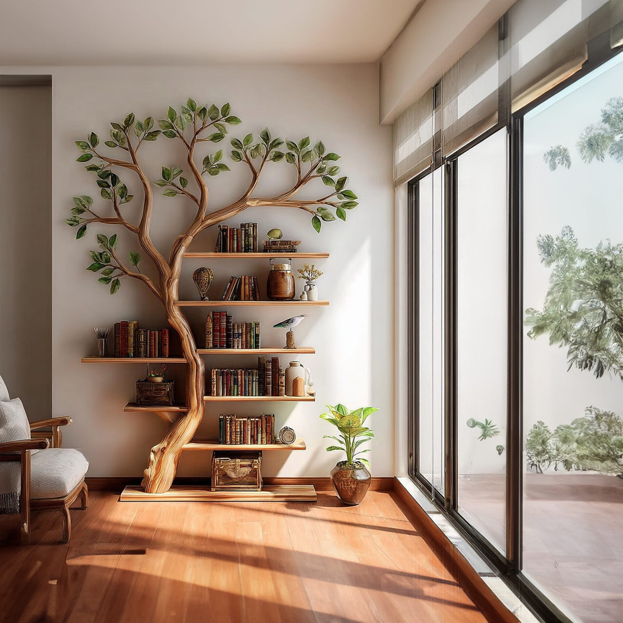 Rustic Tree Bookshelf Living Room Office Artistic Wall Display SINLKITB332