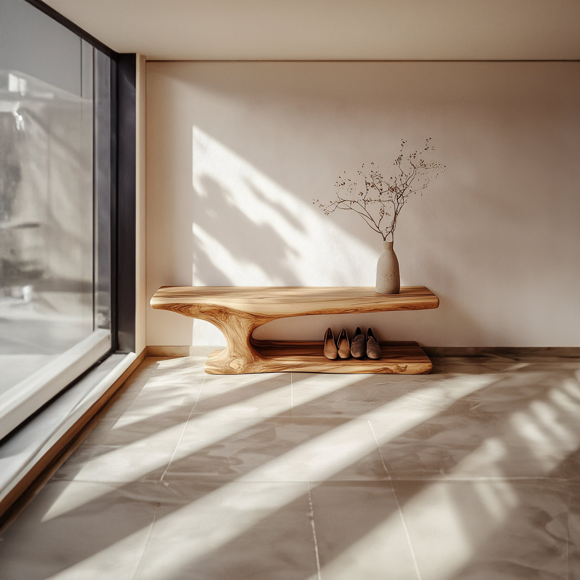 Mid Century Solid Wood Shoe Organizer Bench Living Space SINLKISB055