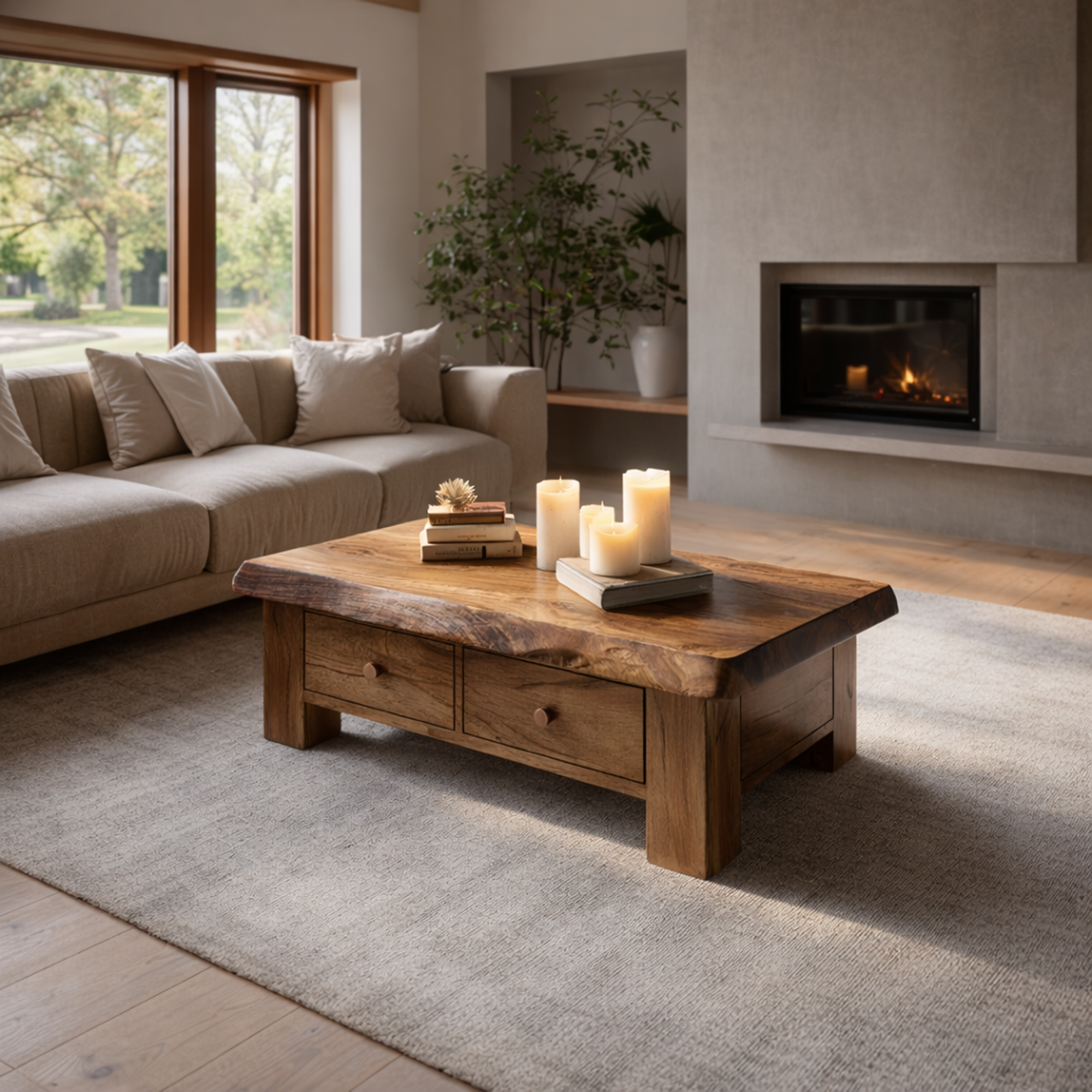 Classic Drawer Solid Wood Coffee Table Warm Modern Living Room Interior SINLKICF315