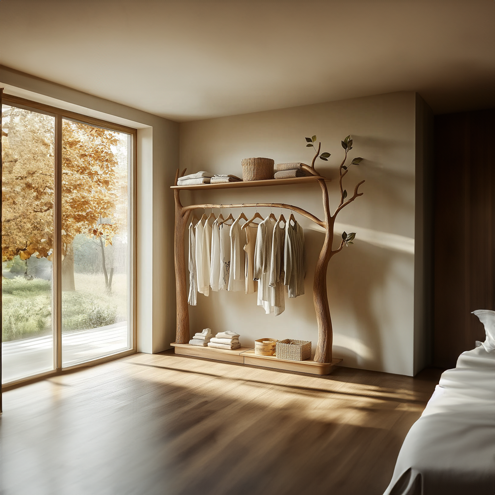 Rustic Tree Clothes Rack Solid Wood Bedroom Organizer SINLKITCR057