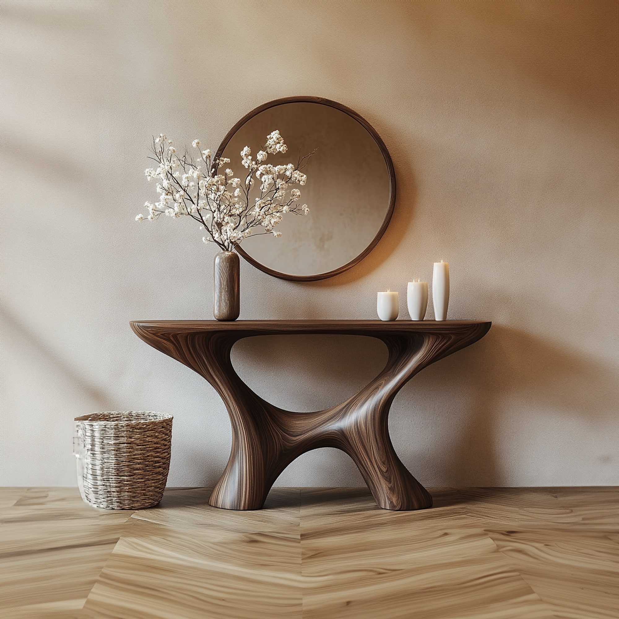 Handmade Rustic Solid Wood Console Table Artistic Organic Design For Living Room SINLKICS331