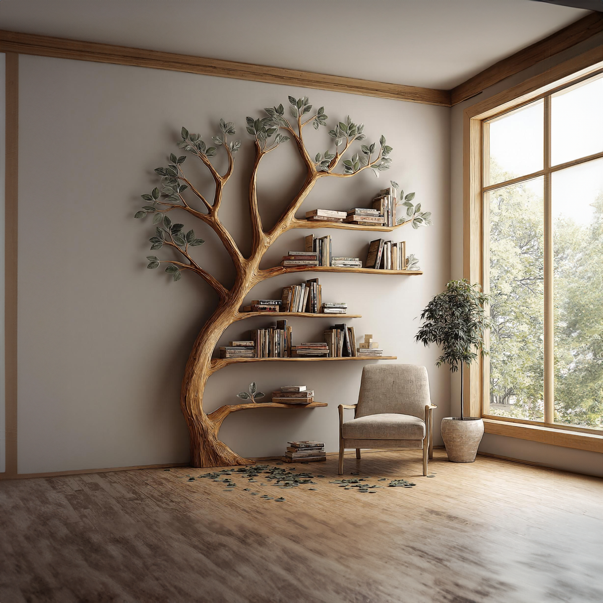 Rustic Branch Bookshelf Living Room Home Library Artistic Wall SINLKITB329