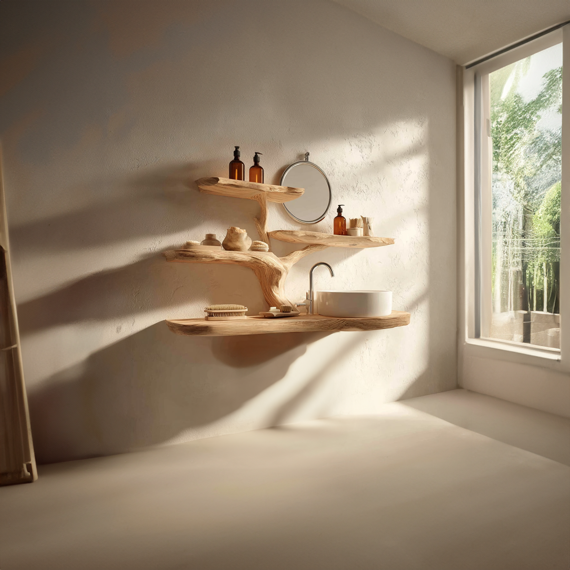 Rustic Natural Tree Wall Vanity Bathroom Or Wellness Space SINLKITBB011