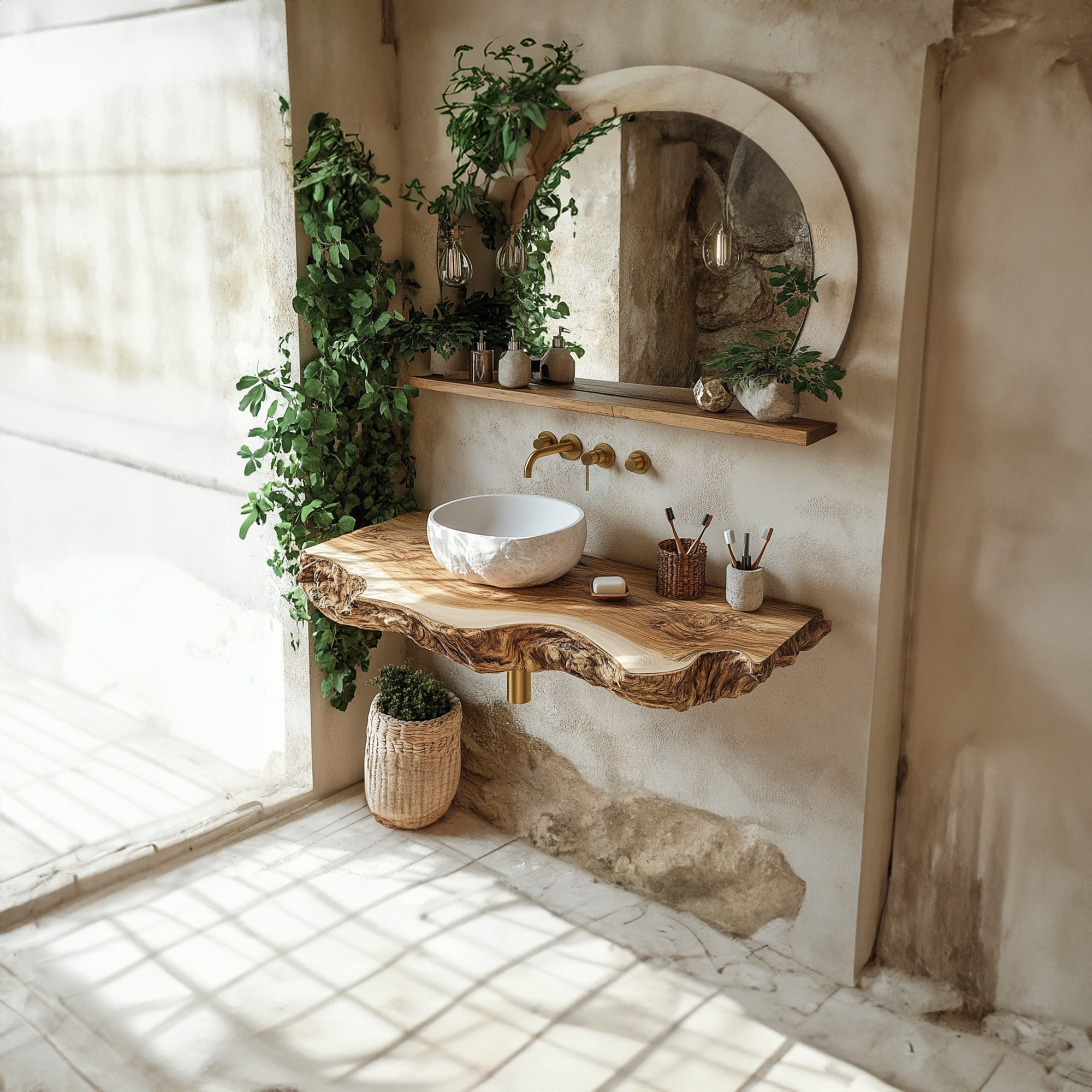 Midcentury Stone Basin Vanity Bathroom SINLBRV109