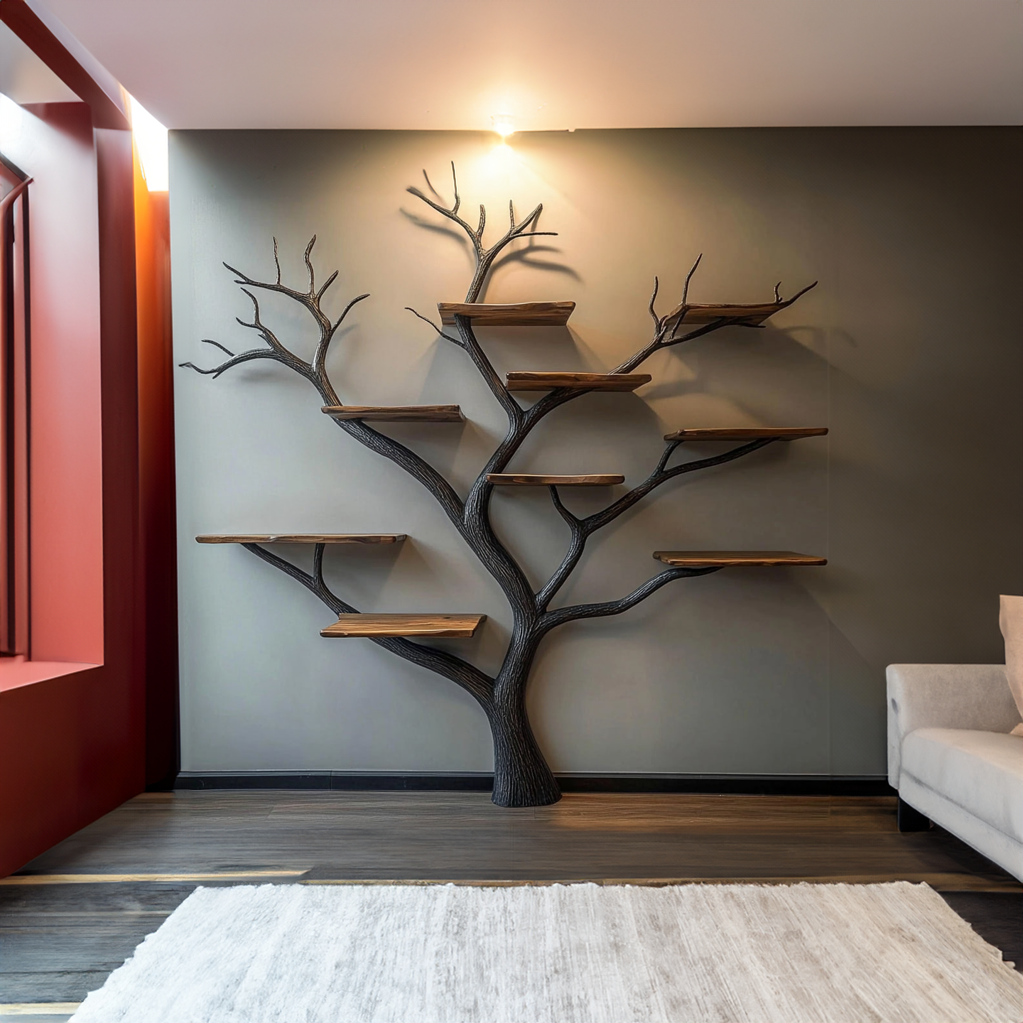 Sculptural Black Tree Bookshelf Solid Wood Modern Organic Design SINLKITB529