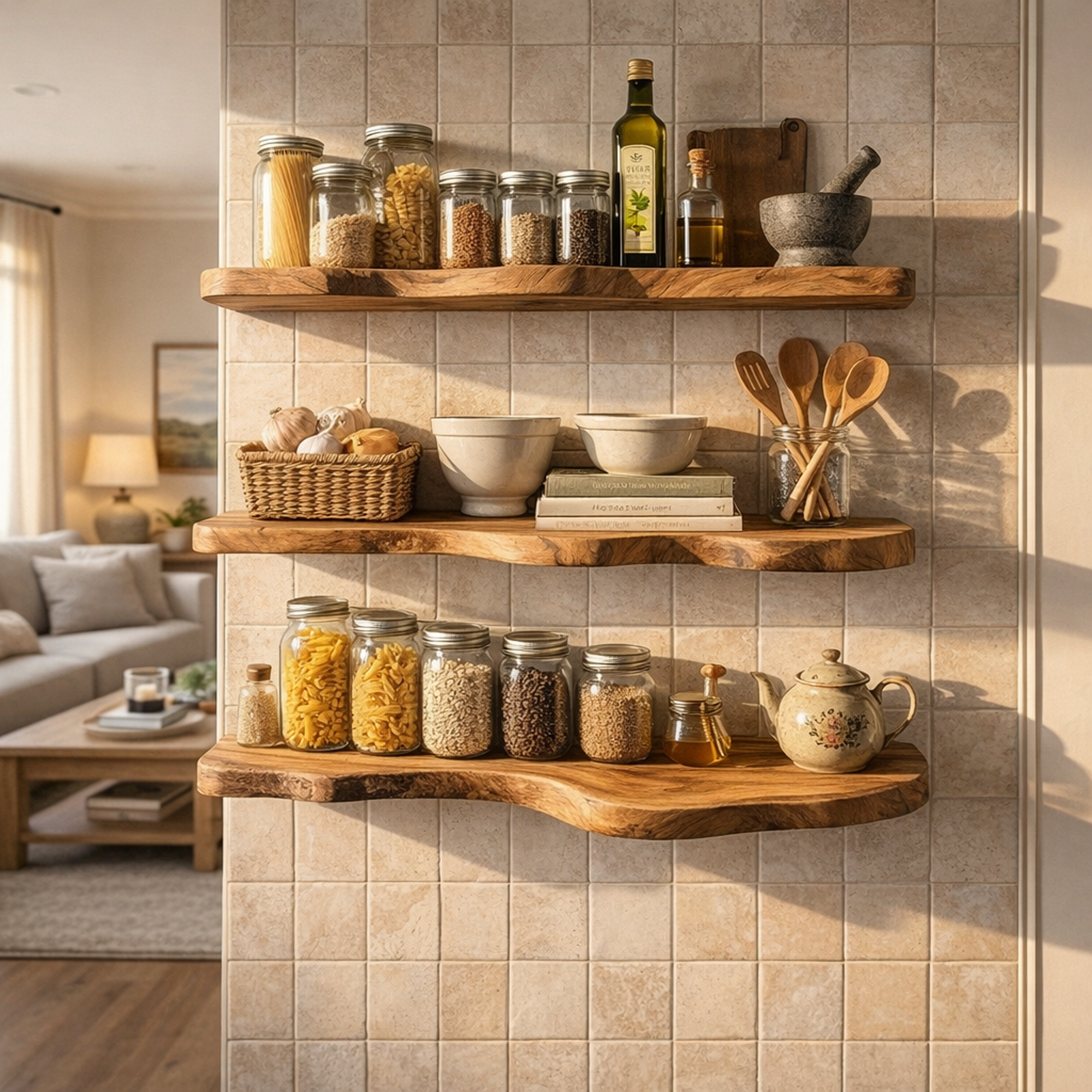 Modern Live Edge Floating Wall Shelves Natural Wood Organic Display SINLKIFL485