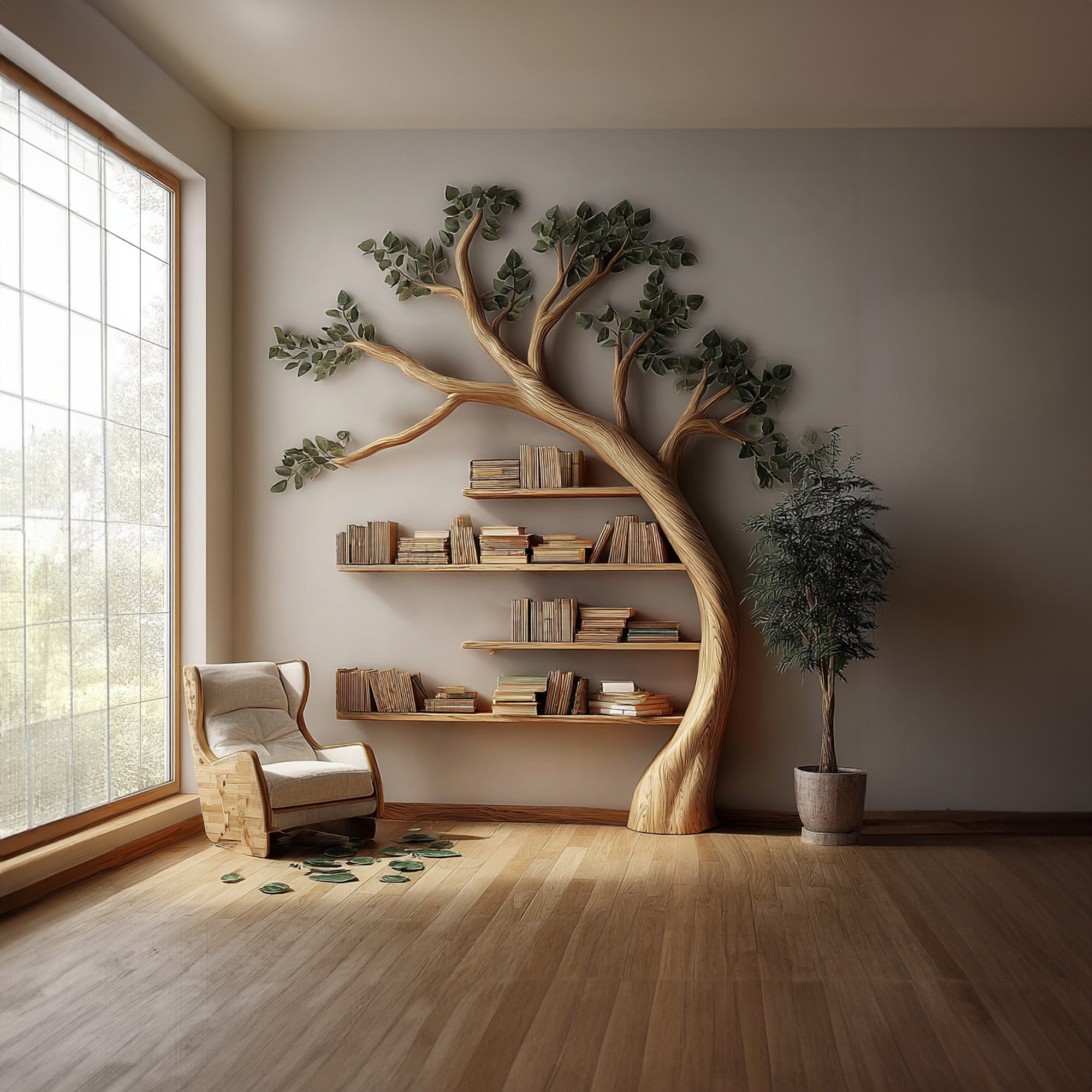Rustic Branch Bookshelf Bedroom Living Room Artistic Wall SINLKITB330