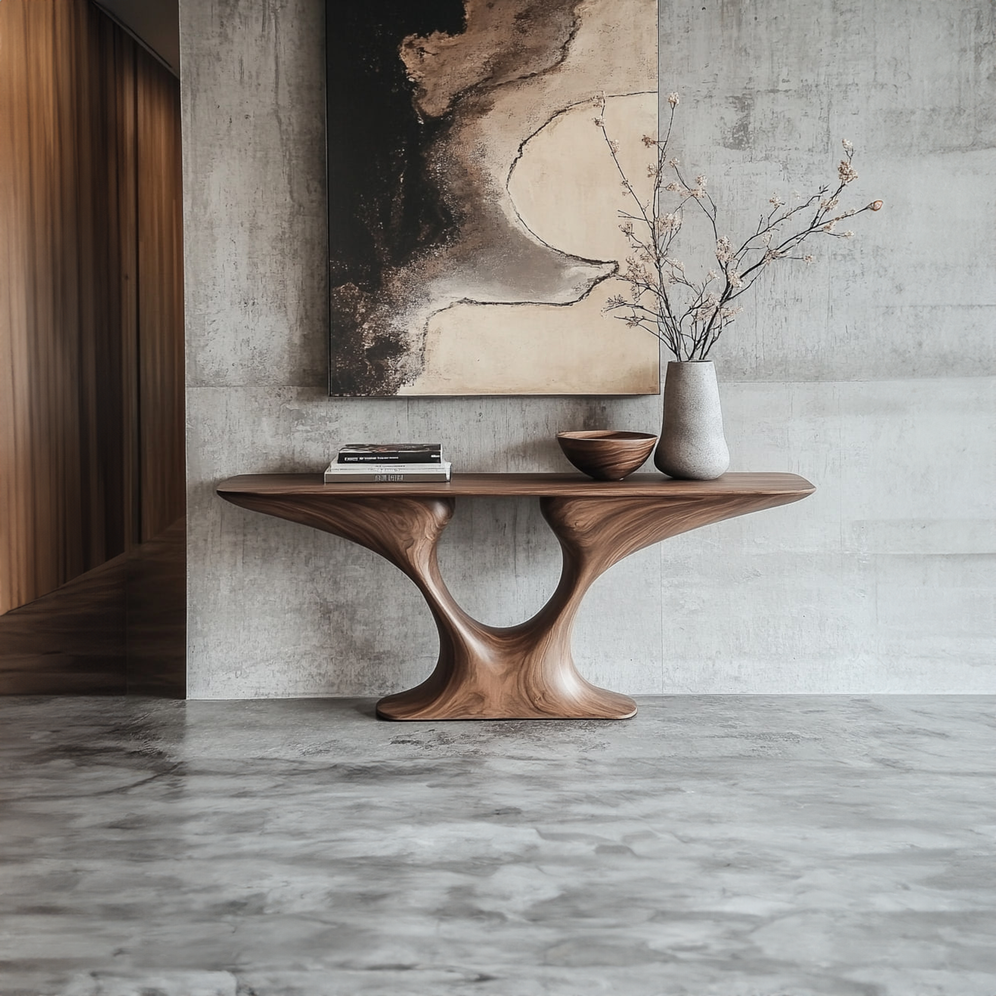 Rustic Entry Table Smooth Sculptural Form Luxury Welcome Area SINLKICS329