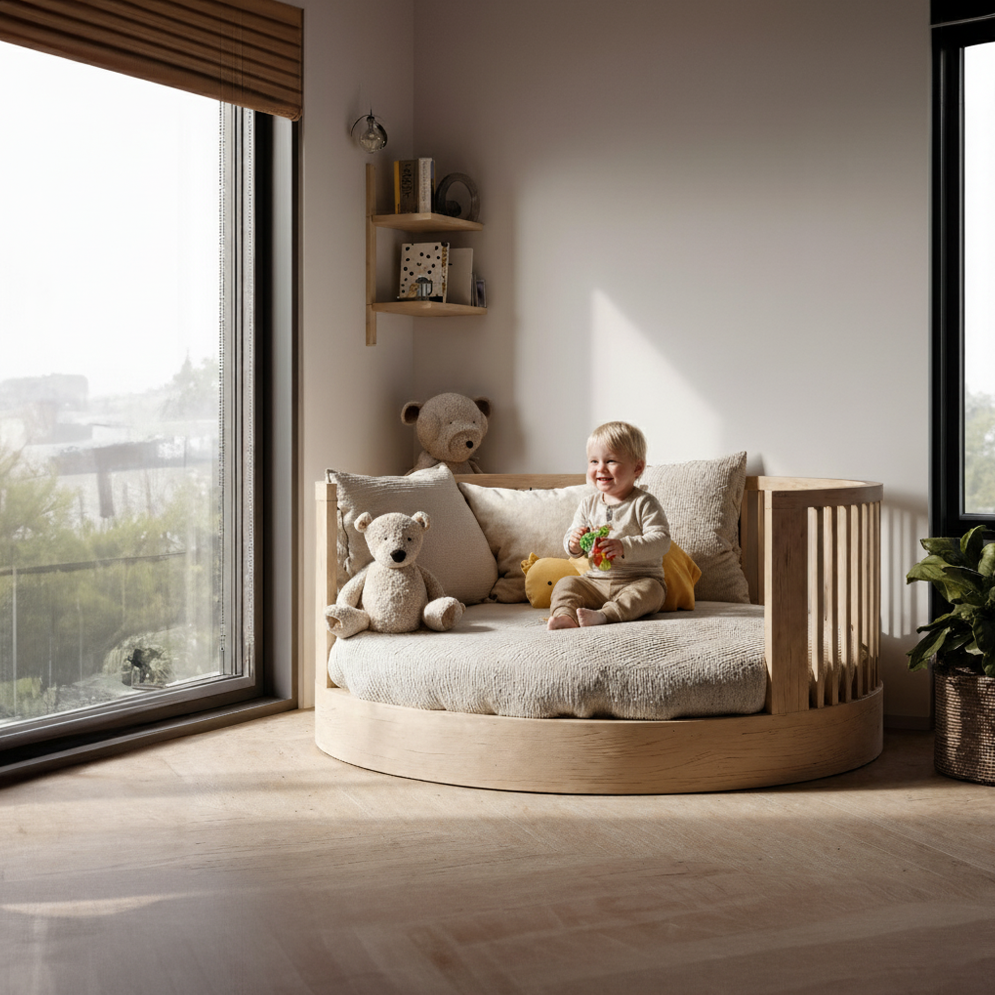 Mid Century Round Kids Bed Nursery Bedroom SINLKIWB50