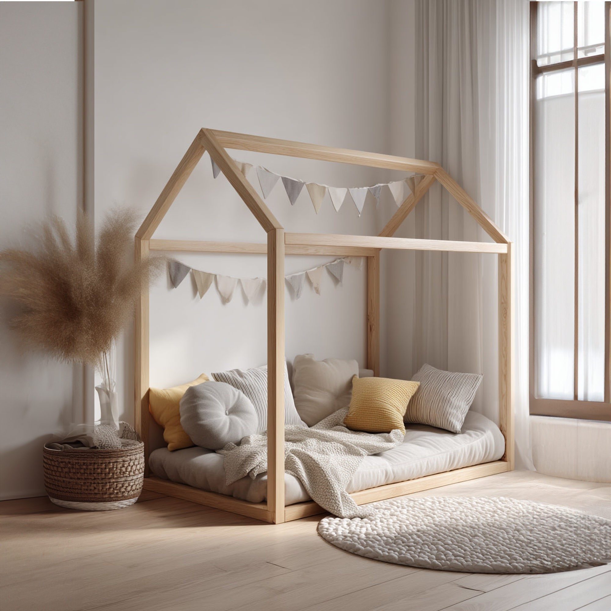 Scandinavian Kids House Bed Modern Nursery Bedroom SINLKIWB58