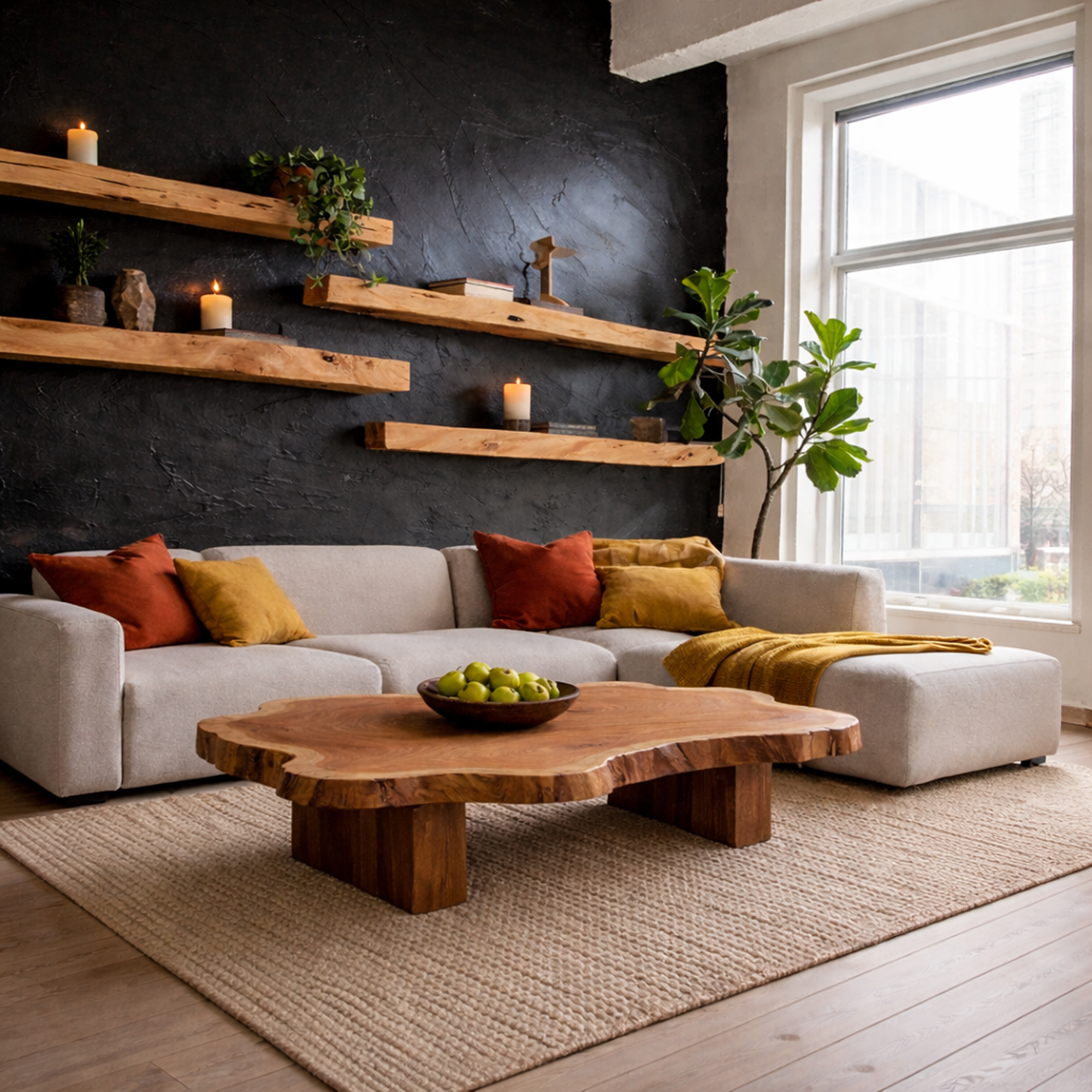 Live Edge Solid Wood Coffee Table Organic Modern Living Room Interior SINLKICF317