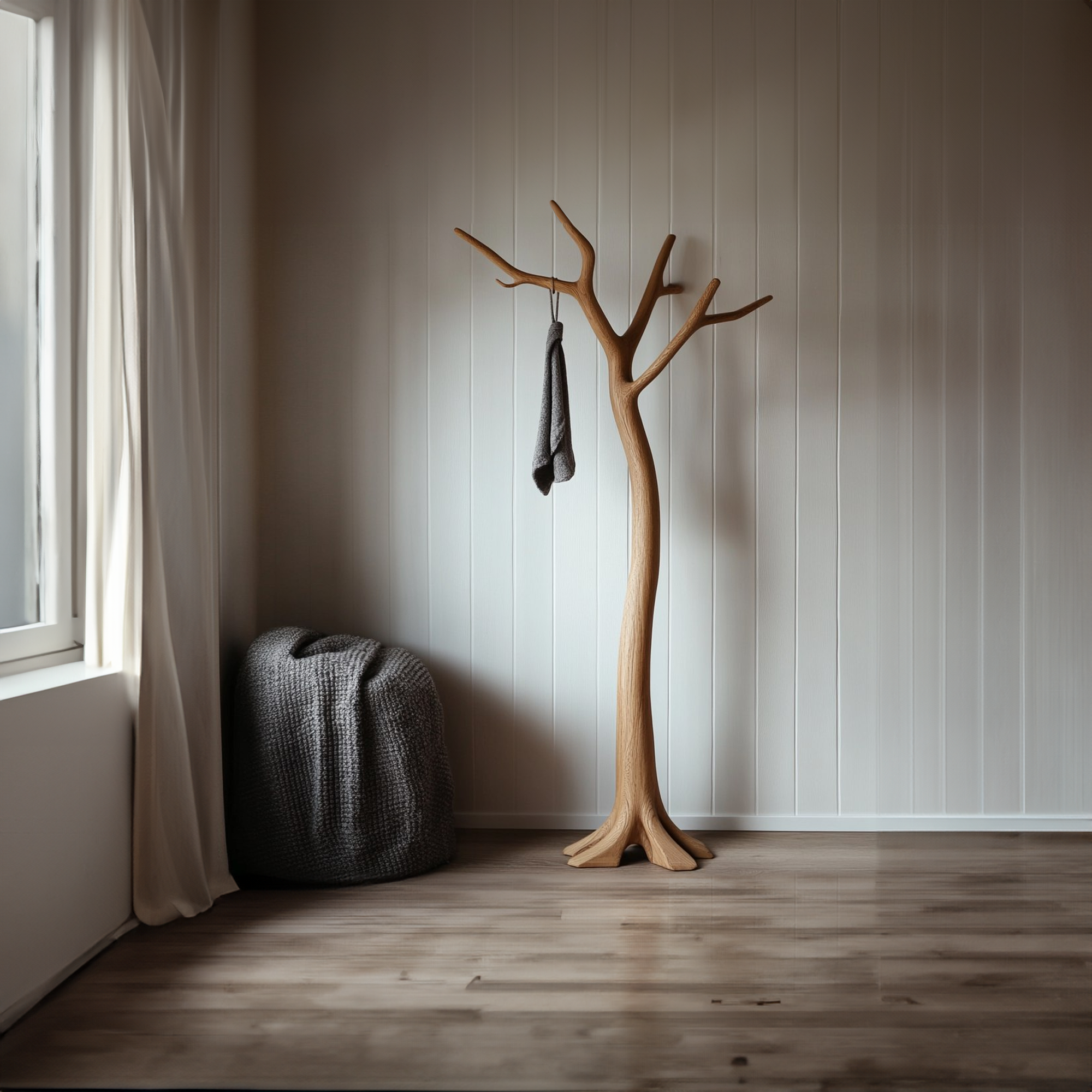 Minimalist Tree Coat Rack Solid Wood Handcrafted Entryway Decor SINLKITCR072