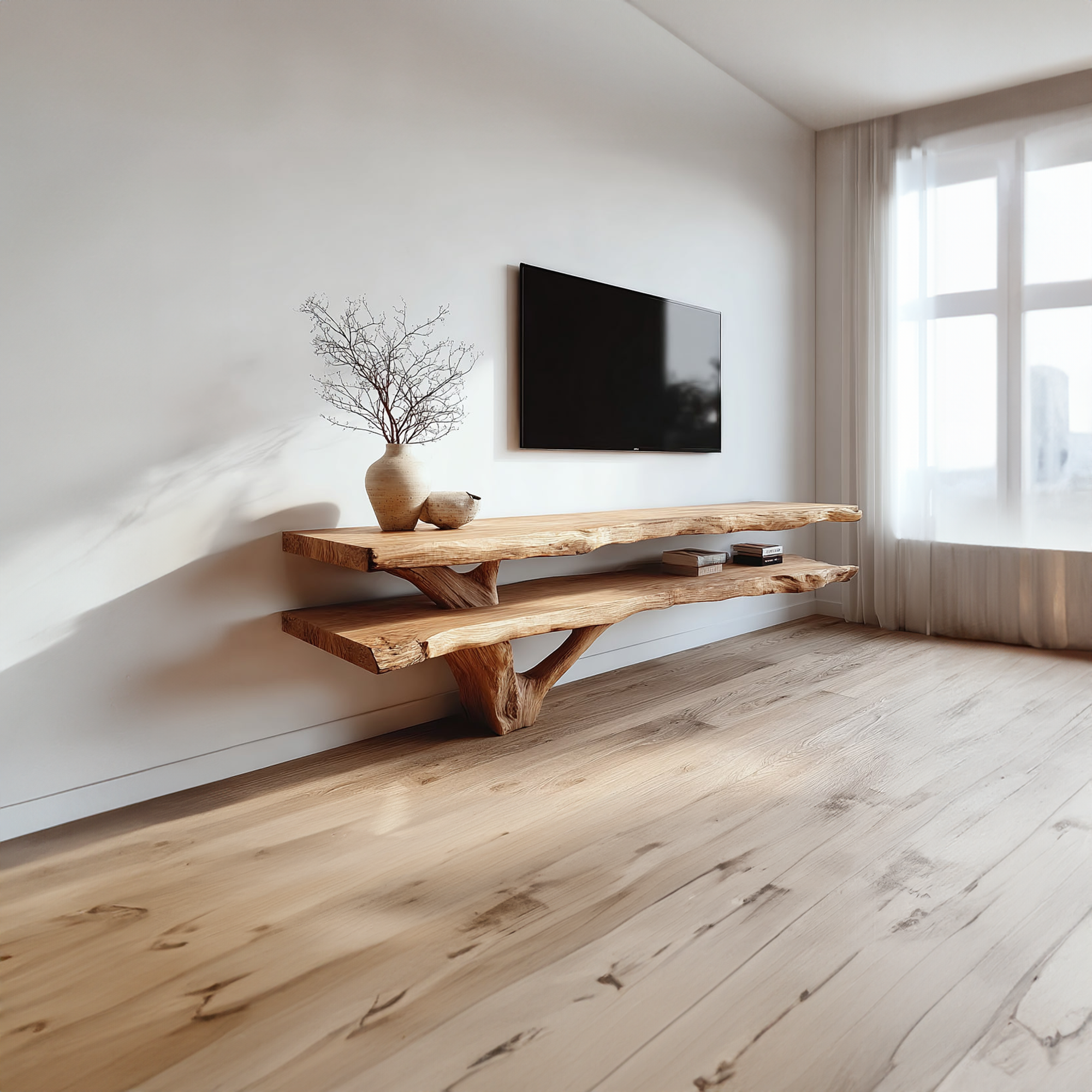 Rustic TV Console Table Live Edge Double Shelf Living Room SINLKICS310