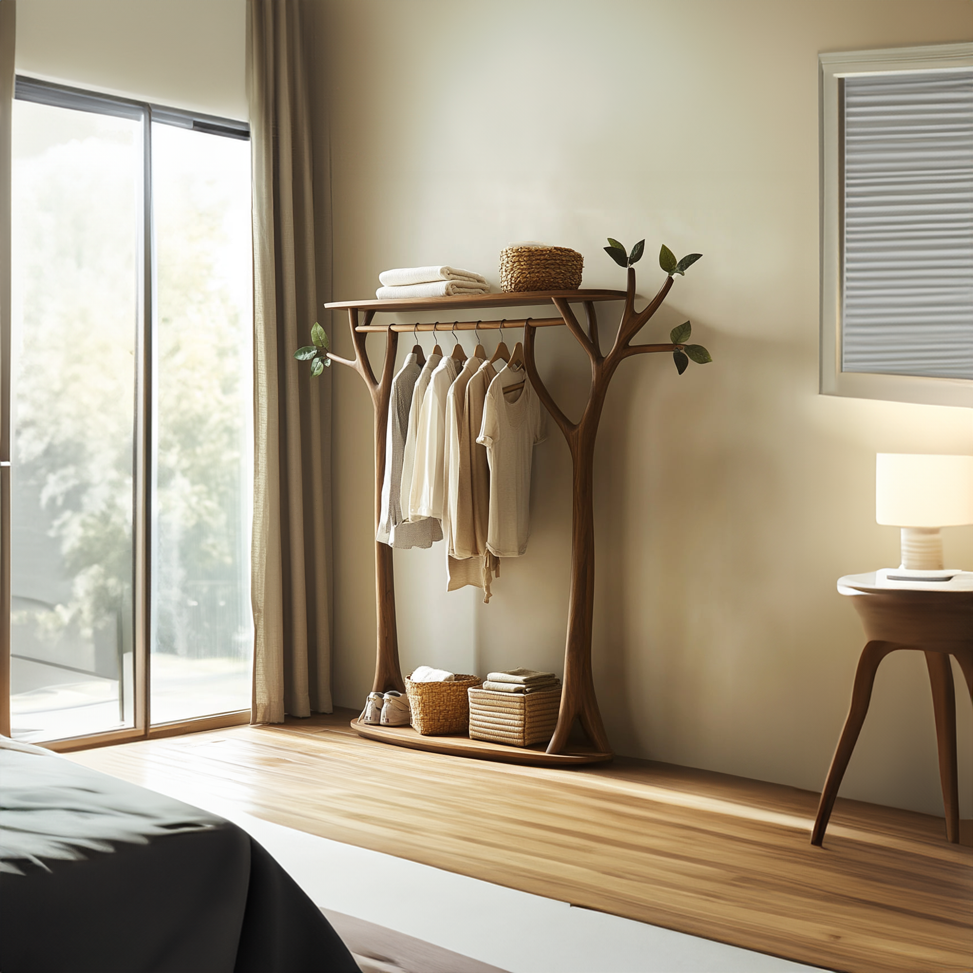 Handcrafted Solid Wood Tree Rack Organic Bedroom SINLKITCR049
