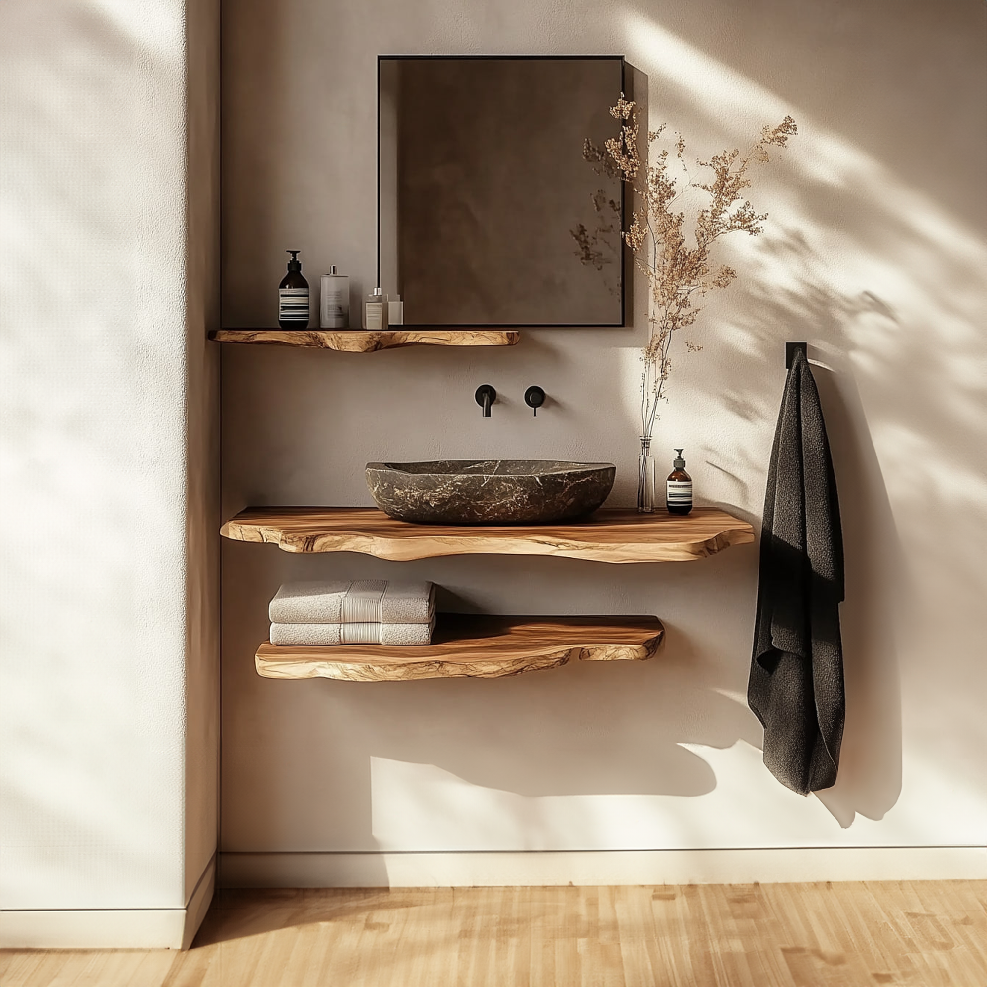 Rustic Bathroom Vanity Shelf Wooden Bathroom Wall Display SINLKIBRV218