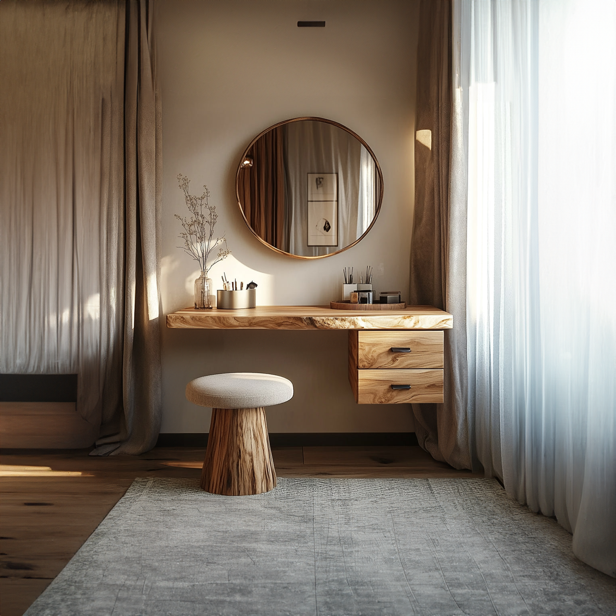 Modern Organic Solid Wood Dressing Table Bedroom Floating Vanity Desk SINLKIFL241