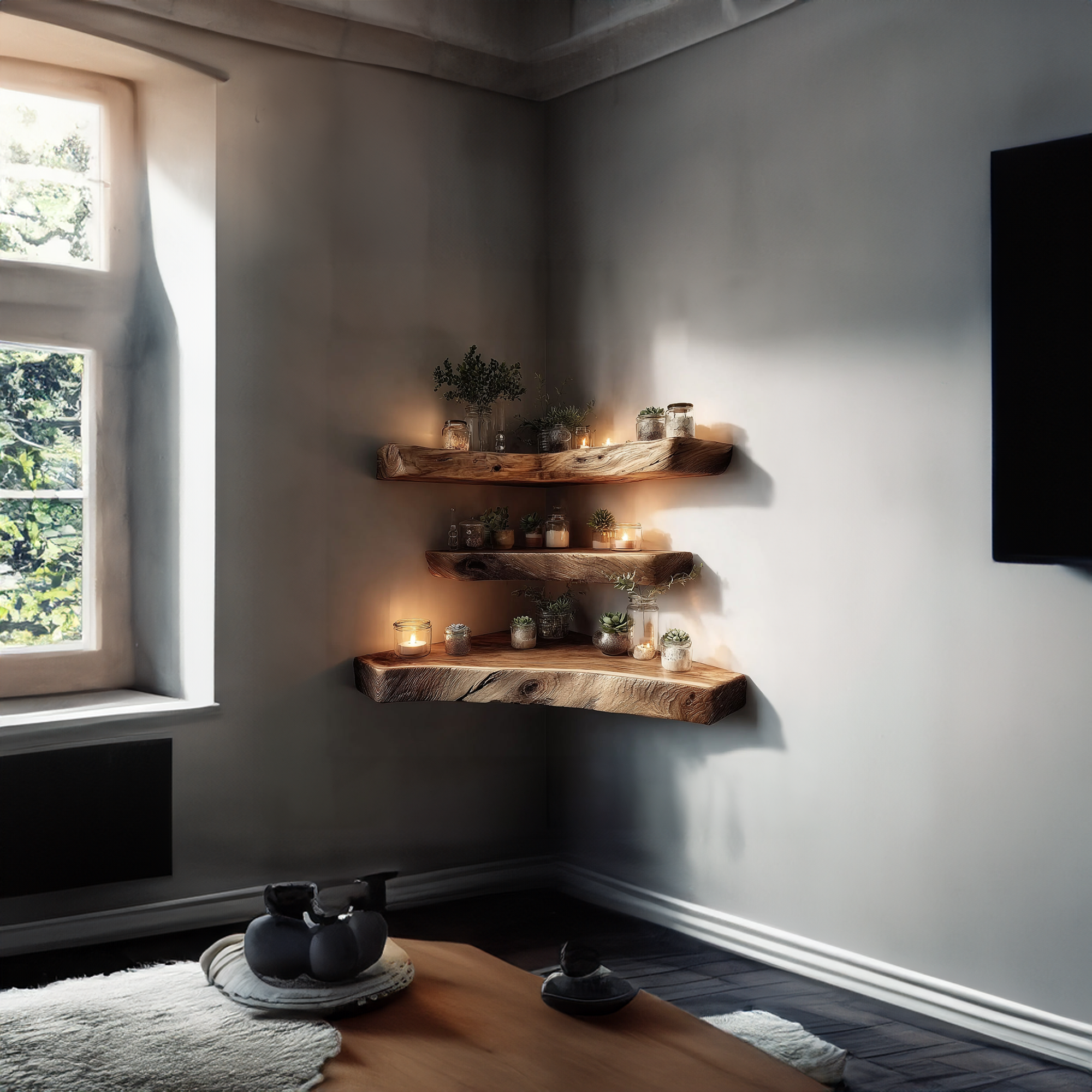 Mid Century Floating Corner Wall Shelf Modern Living Room SINLKIFL207