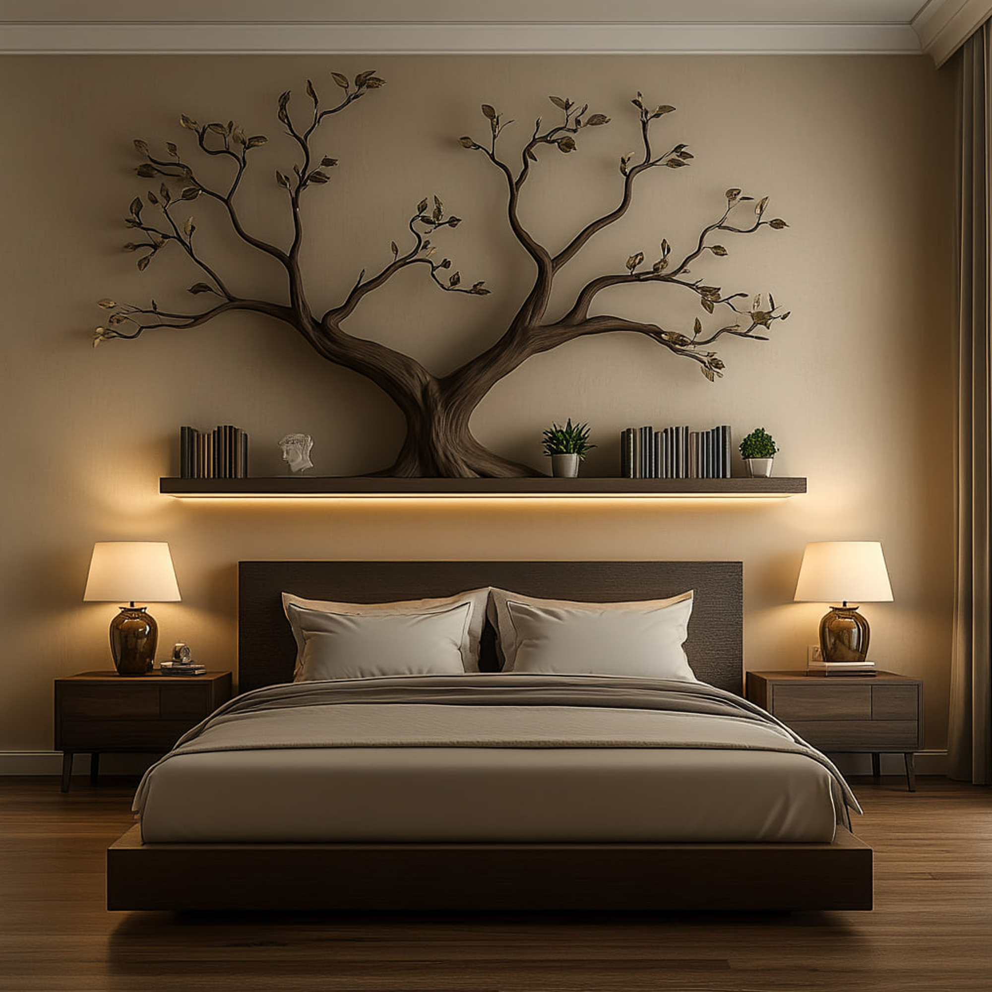 Mid Century Organic Tree Wall Shelf Artistic Bedroom SINLKITBS093