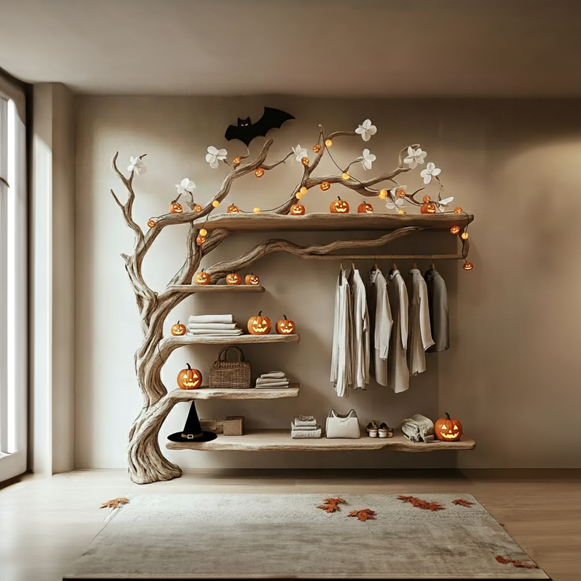 Mid Century Wooden Halloween Tree Clothes Organizer Shelf Home Decor SINLKIHW049
