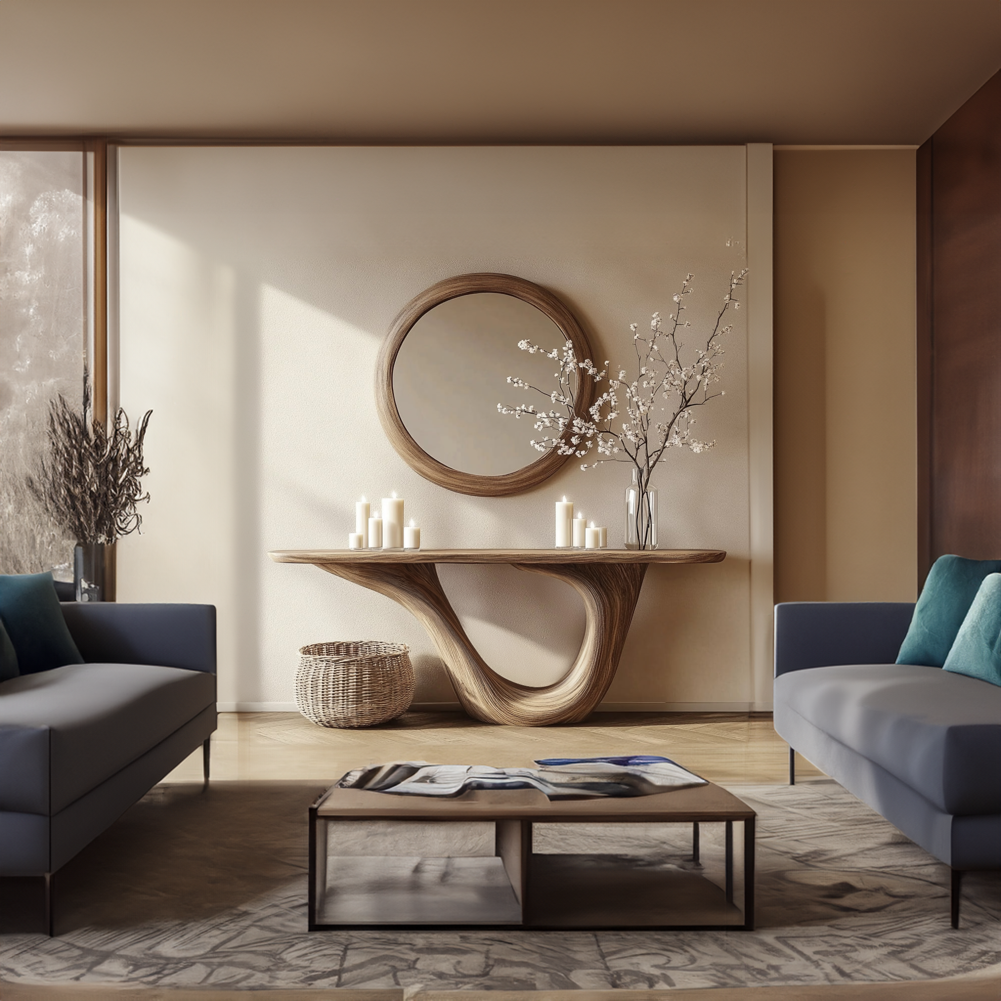 Mid Century Console Table Sculptural Wood Arch Luxury Foyer Display SINLKICS344