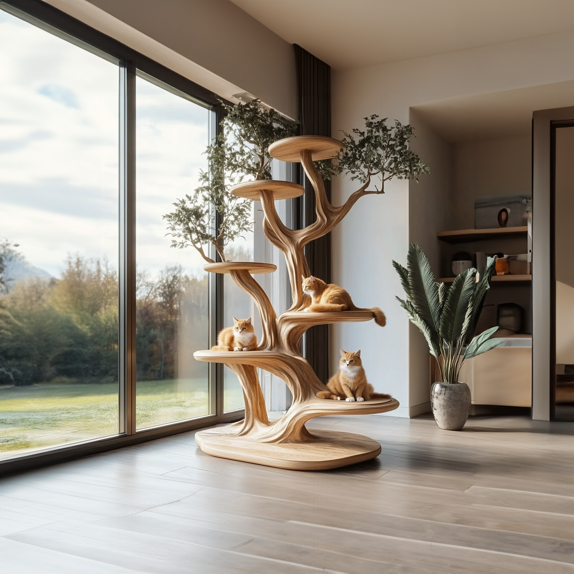 Rustic Tree Cat Play Tower Artistic Living Room SINLKITT077