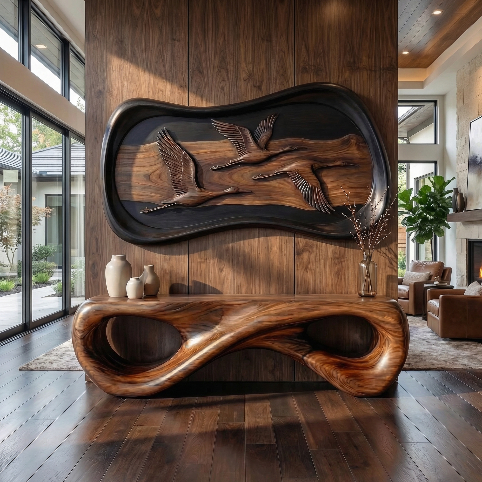Modern Abstract Wood Sculpture Wall Art Living Room And Lounge SINLKIWD047