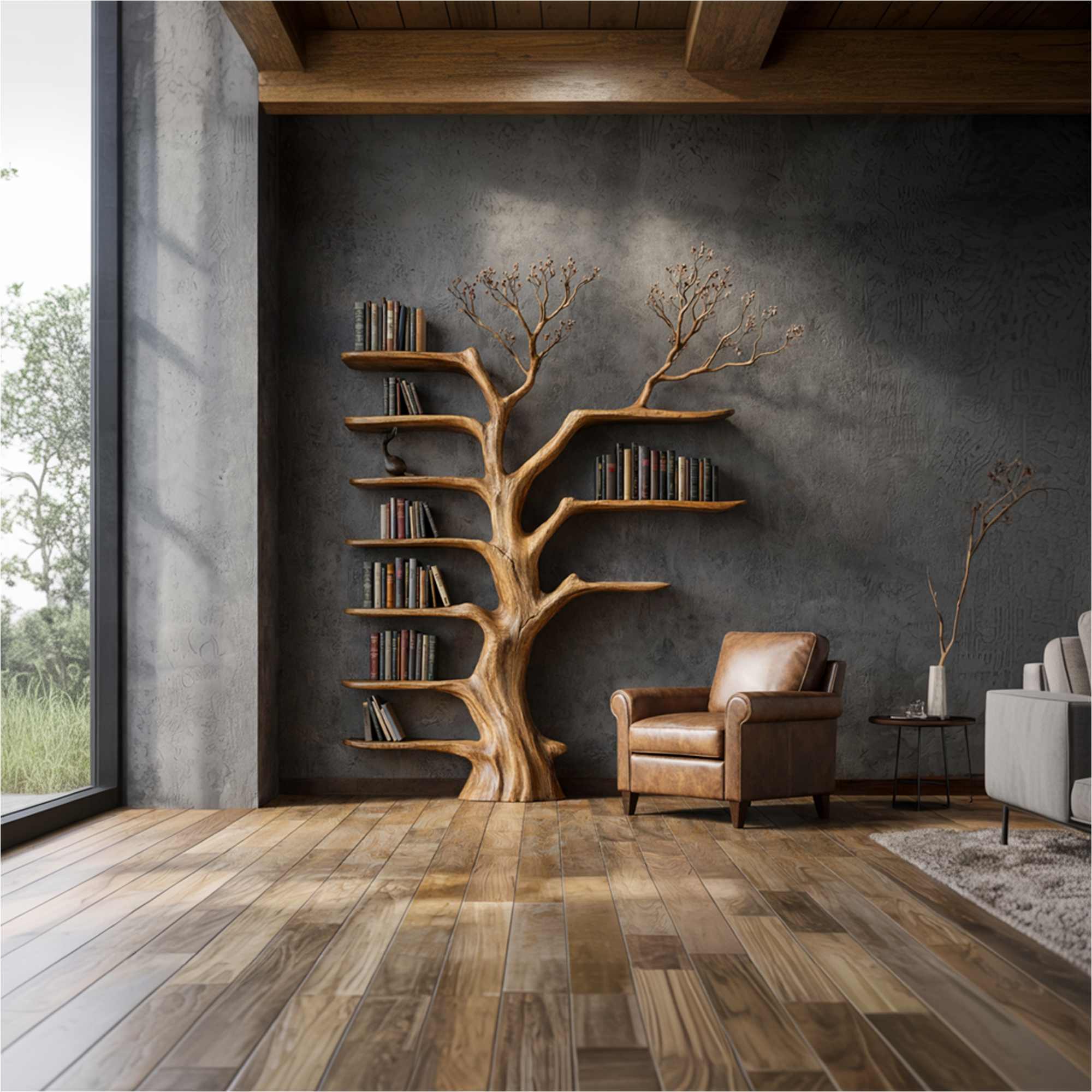 Rustic Tree Bookshelf Living Room Interior Signature Wall Furniture SINLKITB669