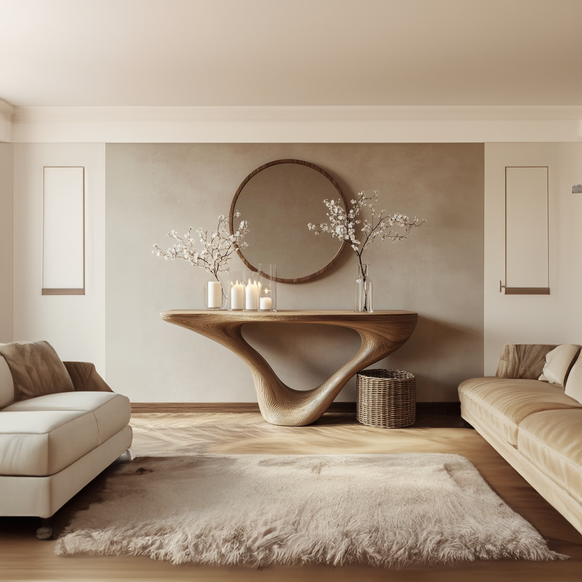 Mid Century Console Table Minimalist Wood Art Entrance SINLKICS346