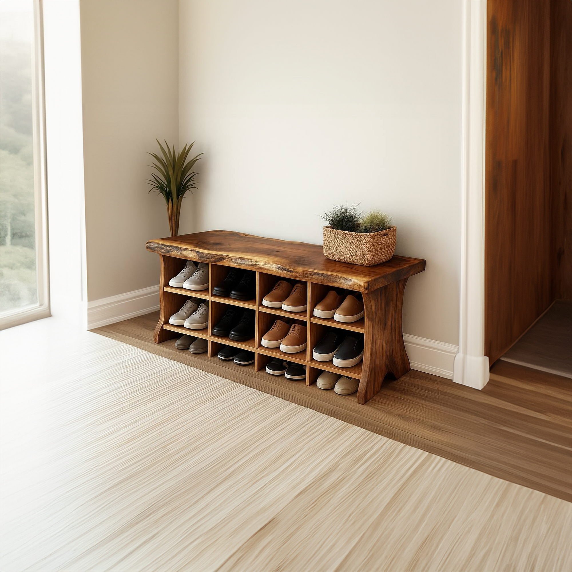 Rustic Shoe Storage Bench Entryway SINLSB047