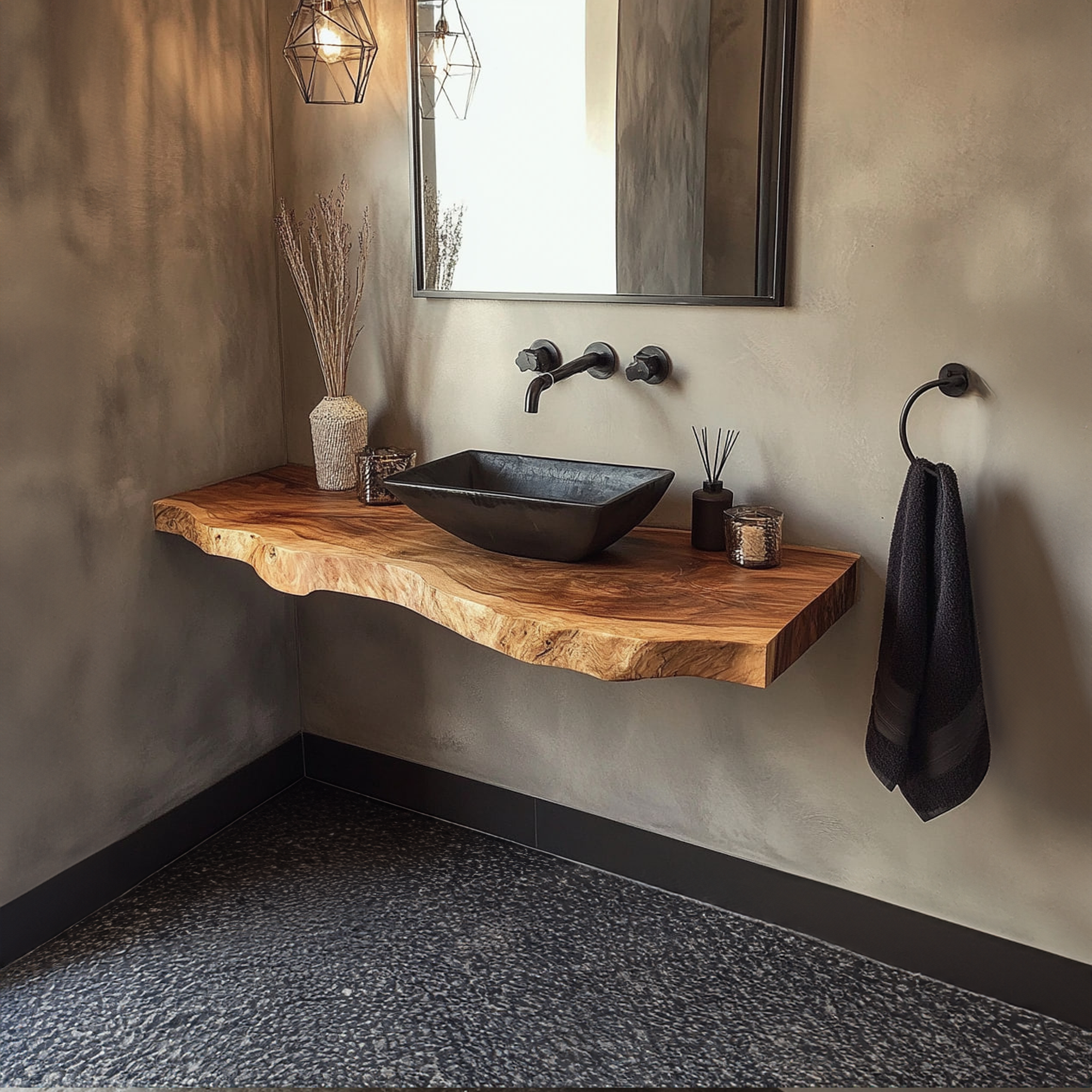 Rustic Bathroom Vanity Shelf Handmade Wood Bathroom Accent SINLKIBRV216