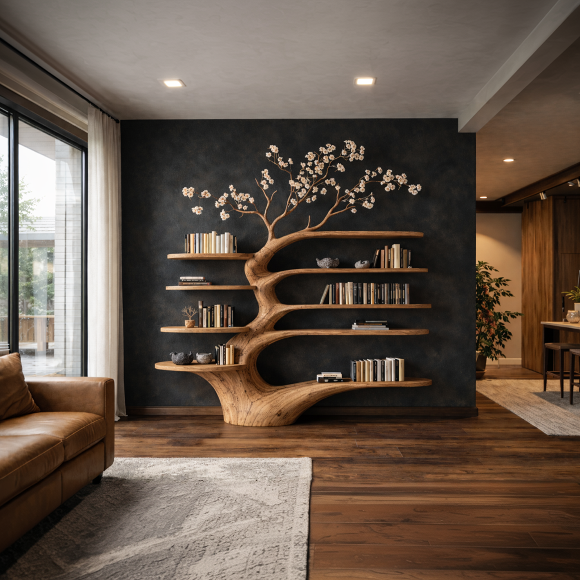 Rustic Tree Bookshelf Living Room Interior SINLKITB622
