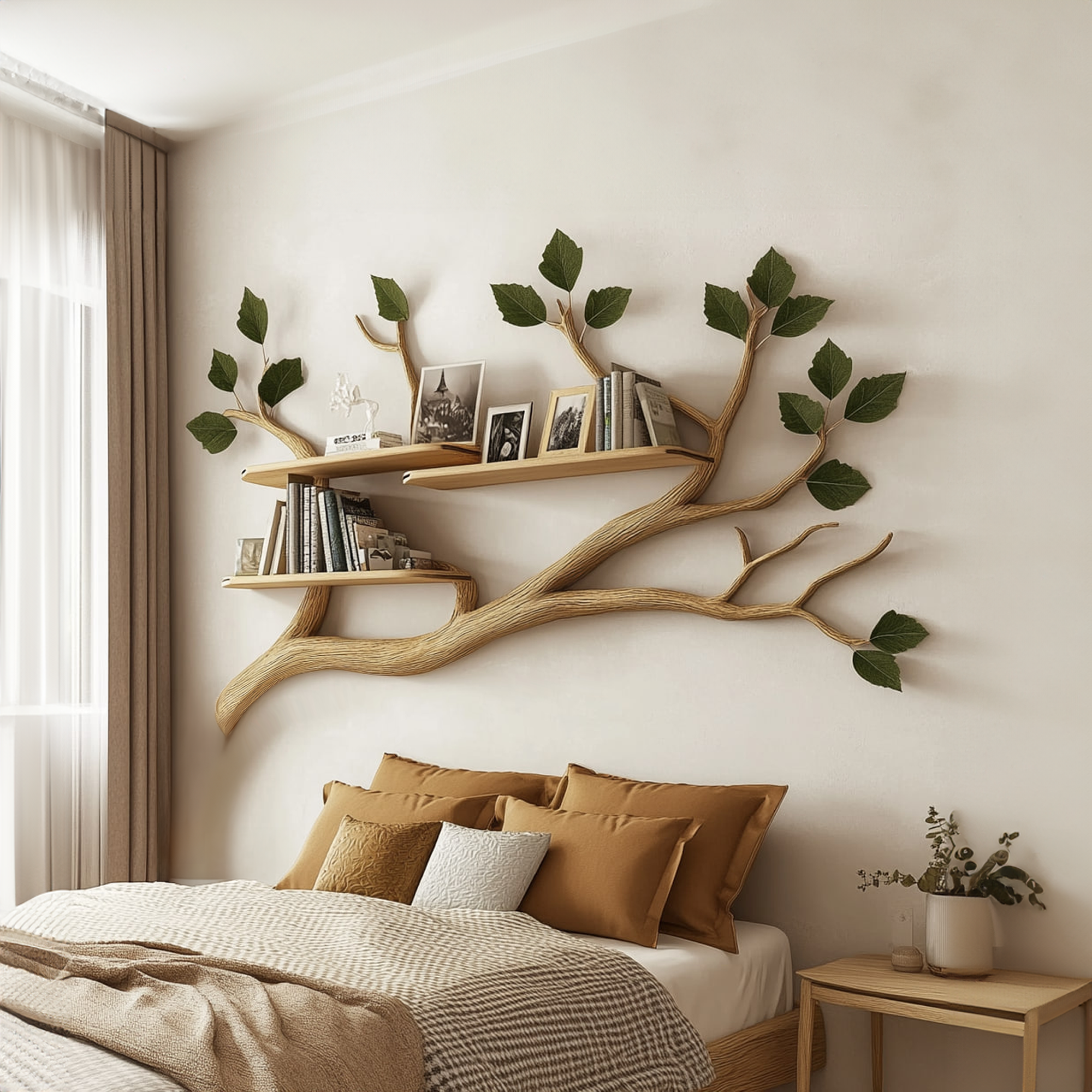 Rustic Tree Wall Shelf Boho Modern Bedroom Entryway SINLKITBS063