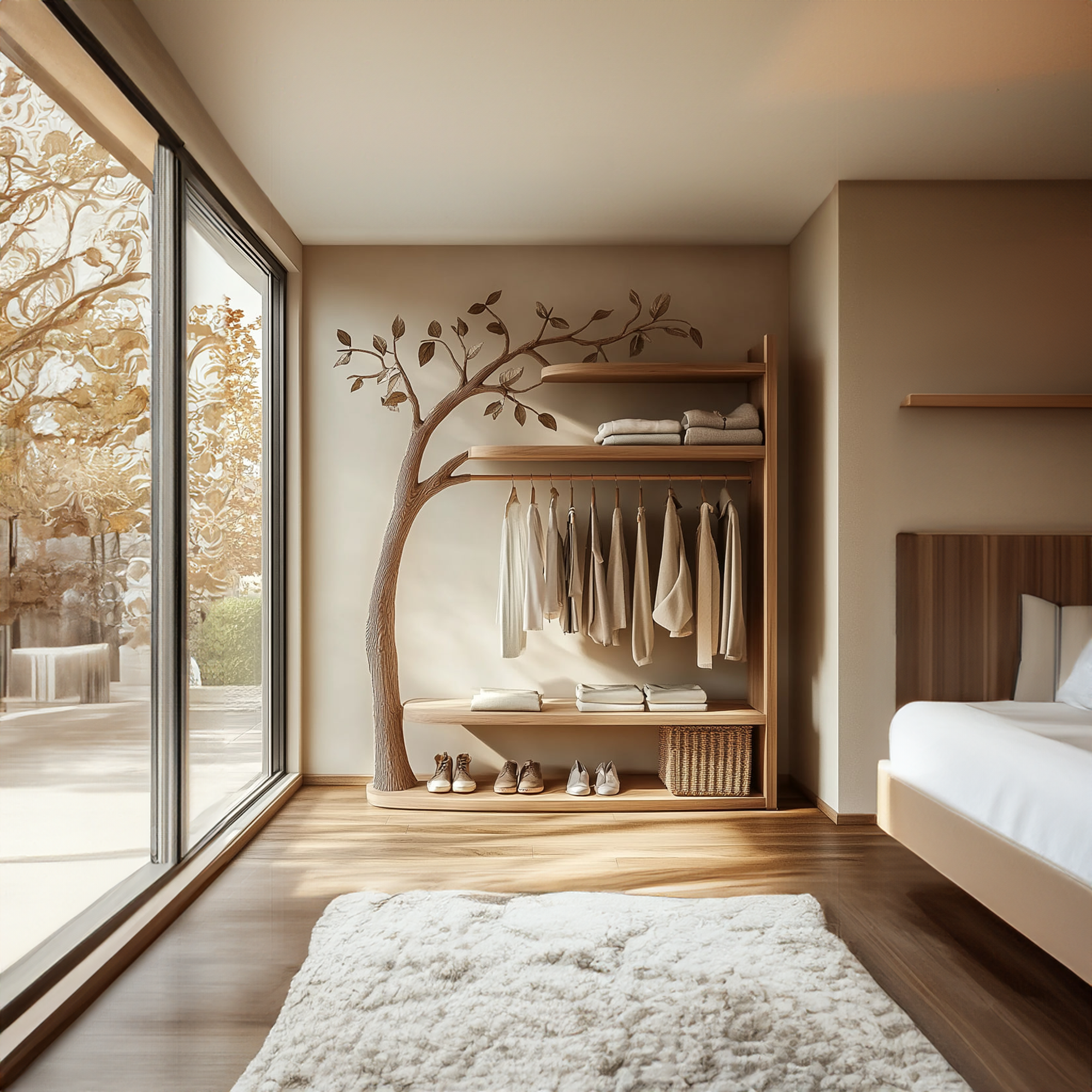 Scandinavian Solid Wood Tree Wardrobe Organizer Natural Living Room SINLKITCR052