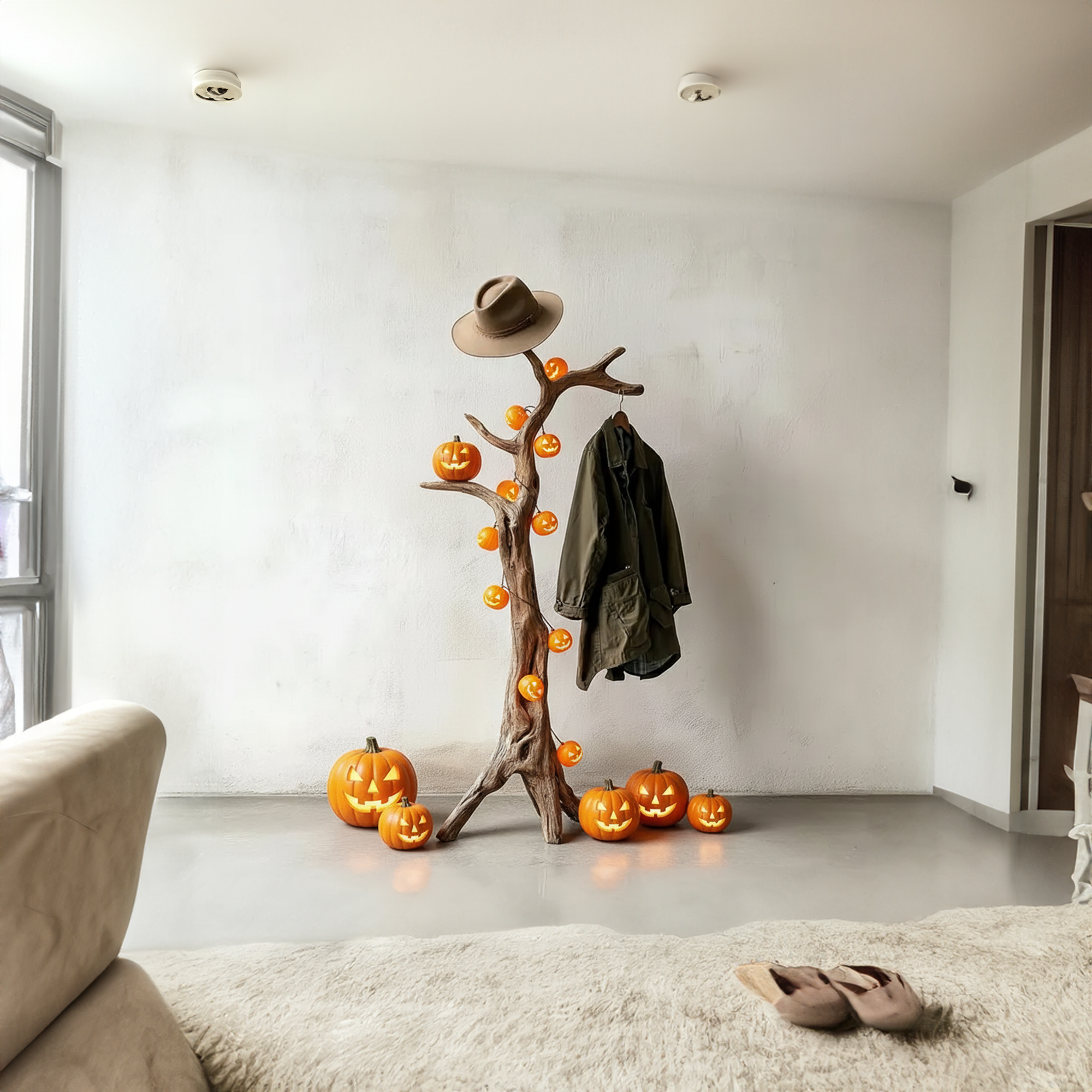 Halloween Rustic Wall Coat Rack Natural Wood Branch Living Room Decor SINLKIHW055