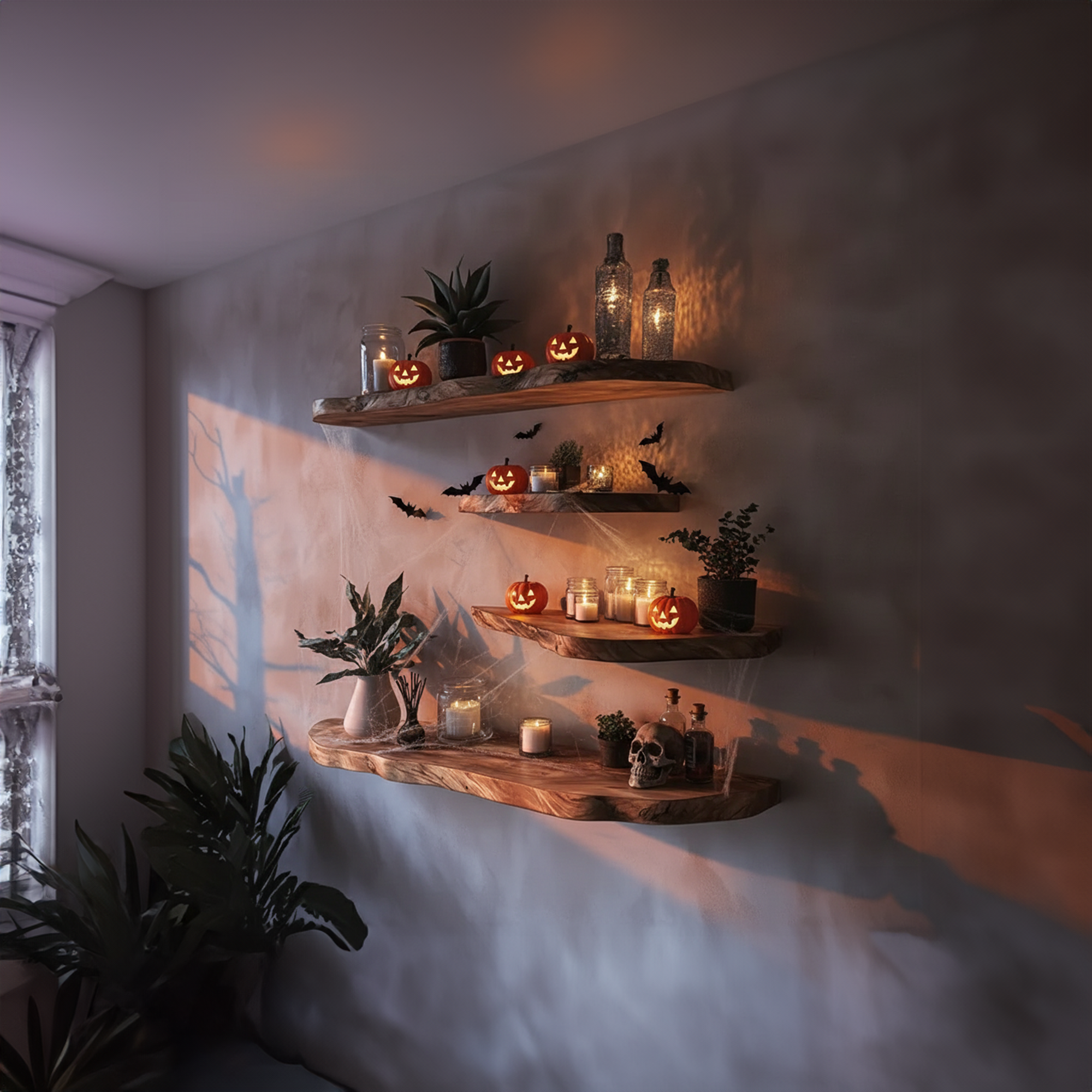 Rustic Handmade Halloween Floating Shelf Living Room Wall Decor SINLKIHW033