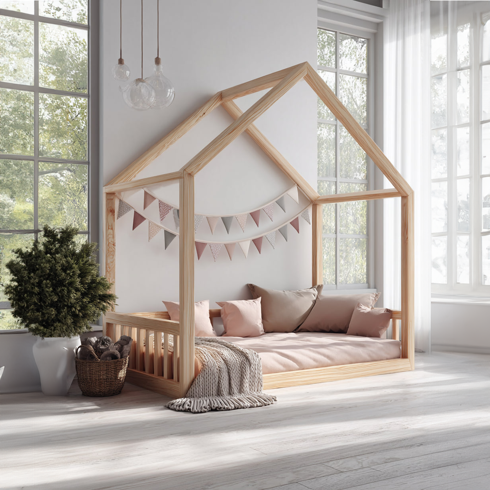 Scandinavian Floor House Bed Kids Bedroom Nursery SINLKIWB59