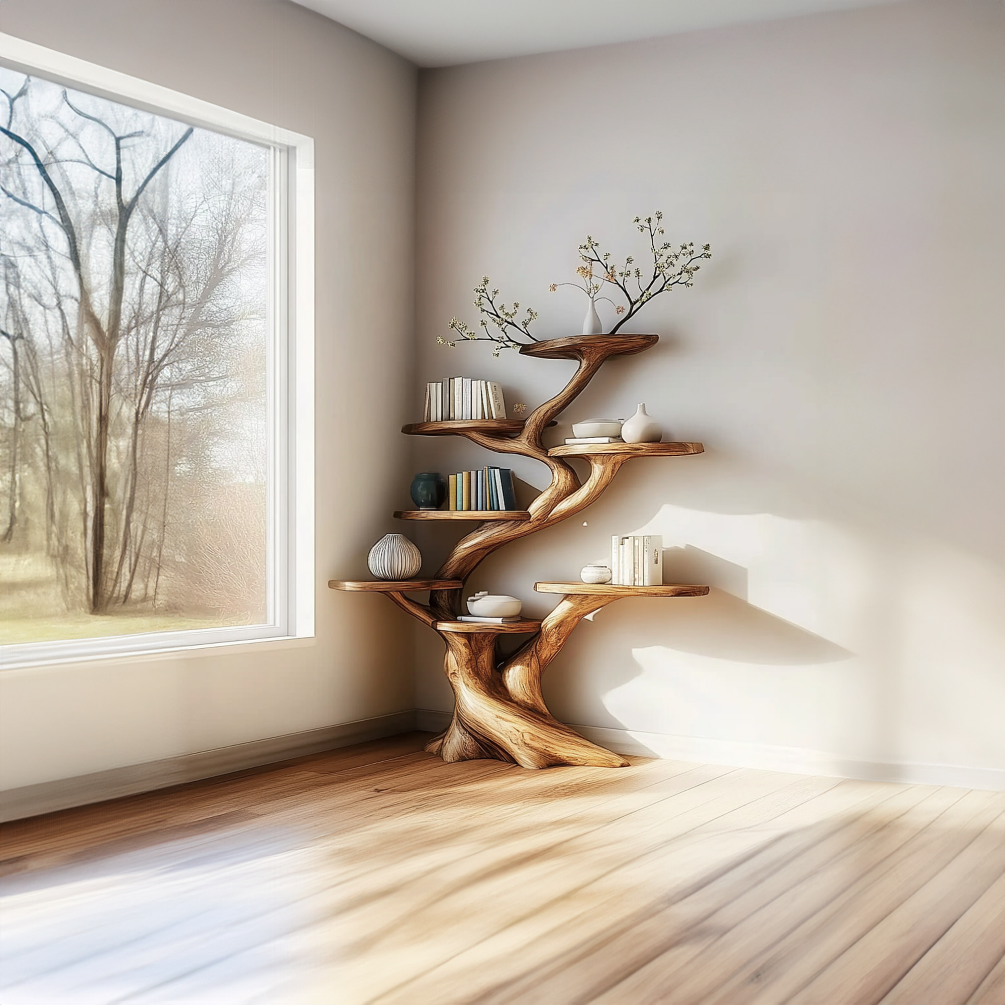 Rustic Artistic Tree Shaped Shelf Home Office Modern Decor SINLKITB475