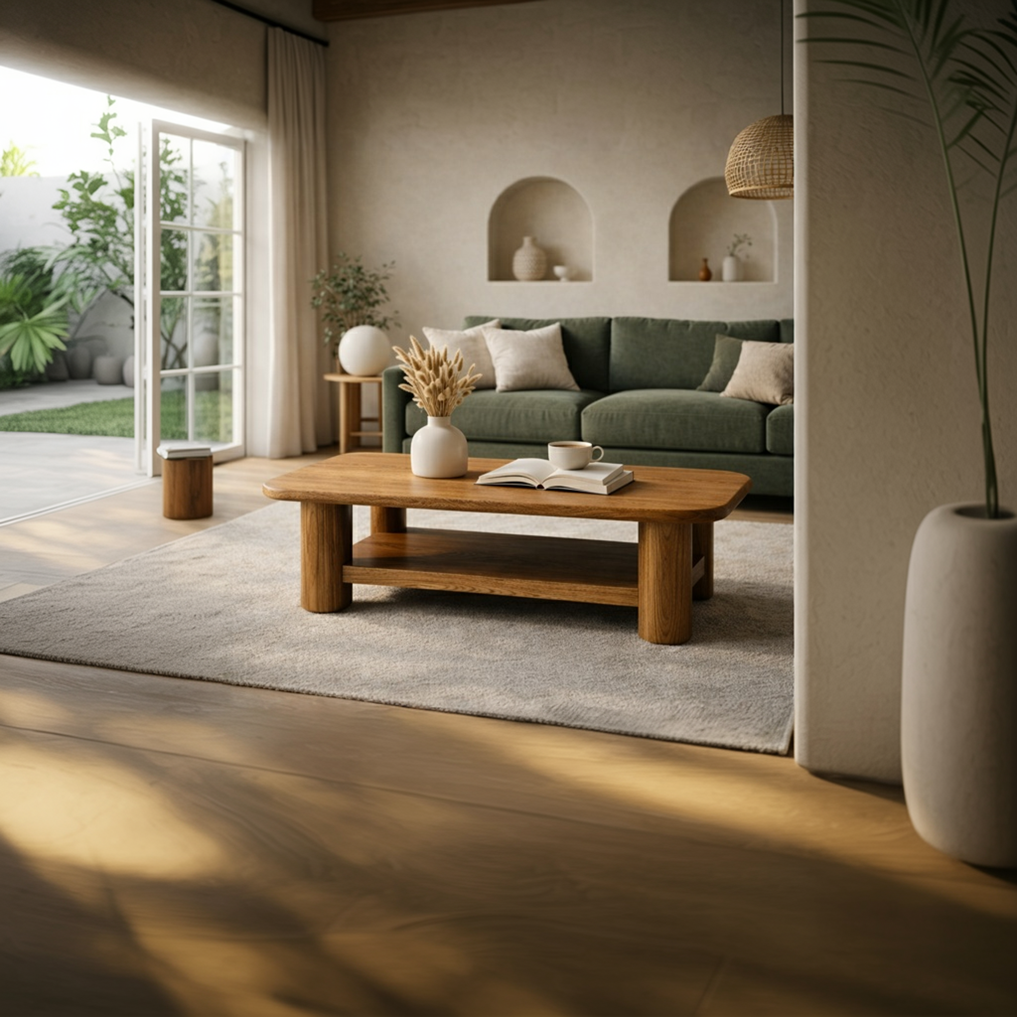 Natural Oak Style Solid Wood Coffee Table Cozy Living Room Interior SINLKICF284