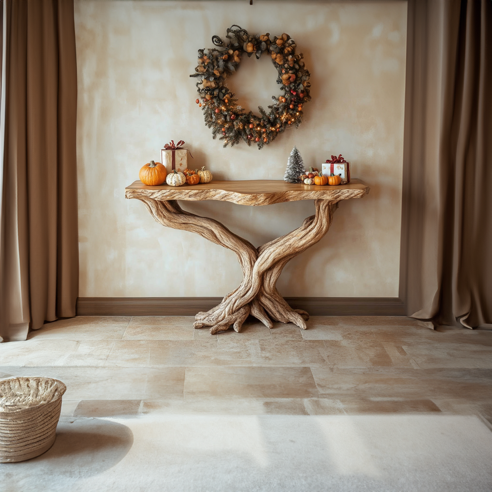 Rustic Console Table Solid Wood Root Base Entryway SINLKICS326