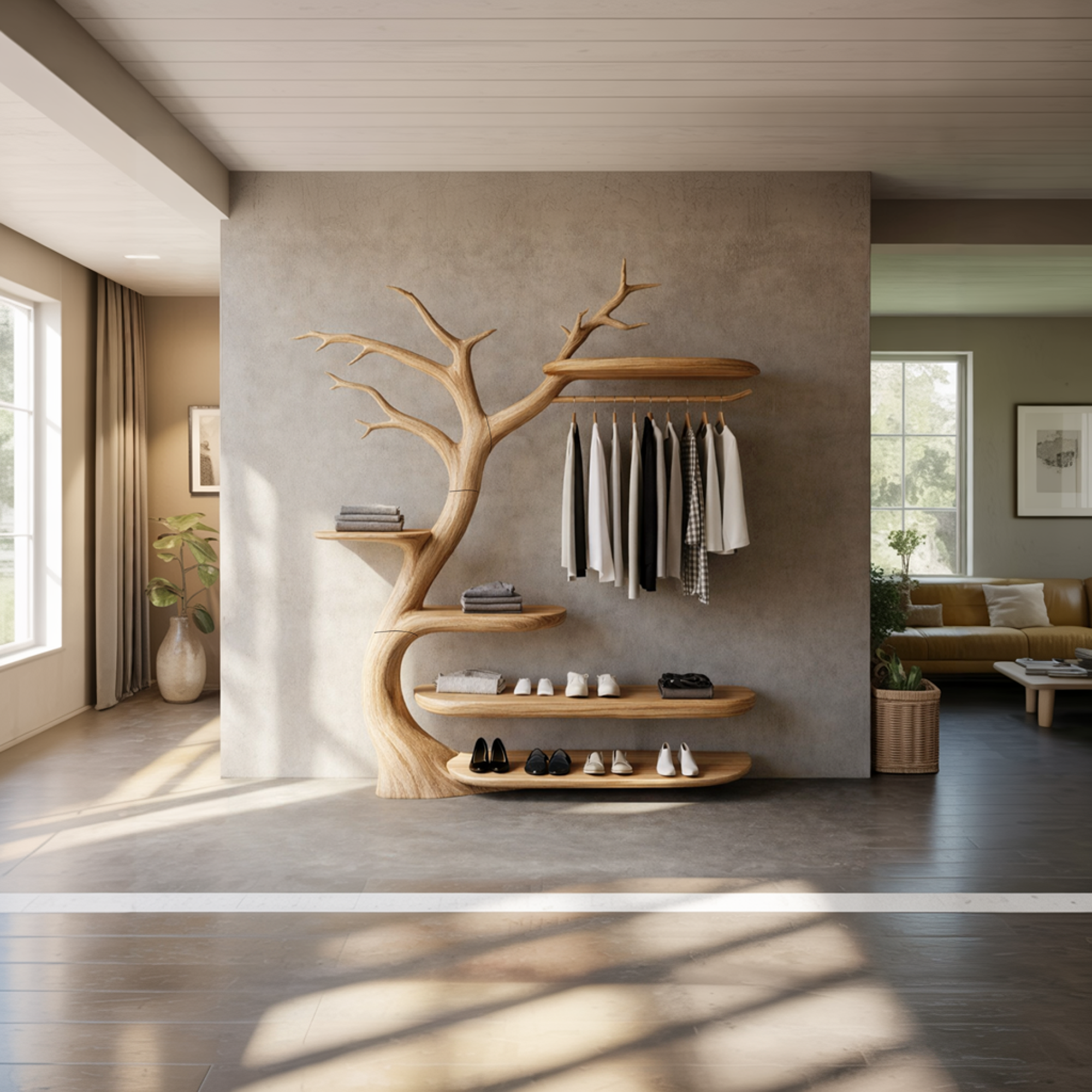 Handcrafted Wooden Tree Coat Rack Bedroom Space SINLKITCR088