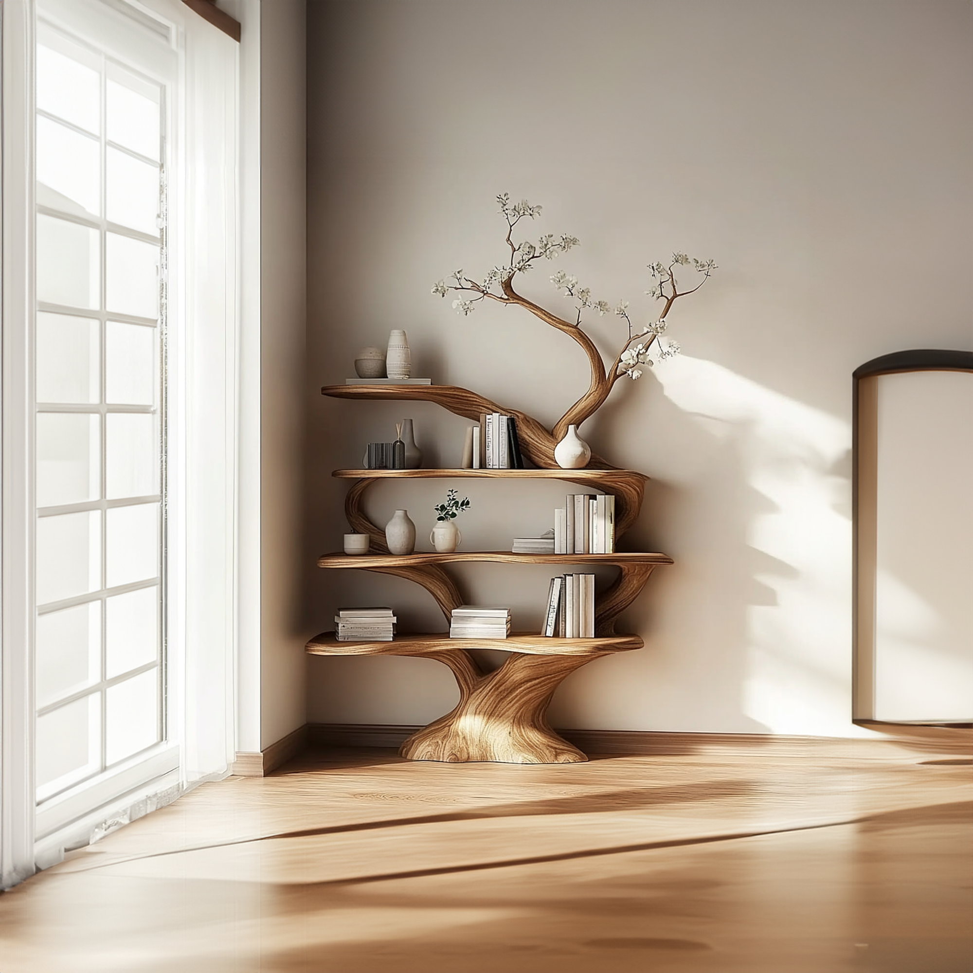 Rustic Unique Tree Bookshelf Living Room Large Organizer SINLKITB467